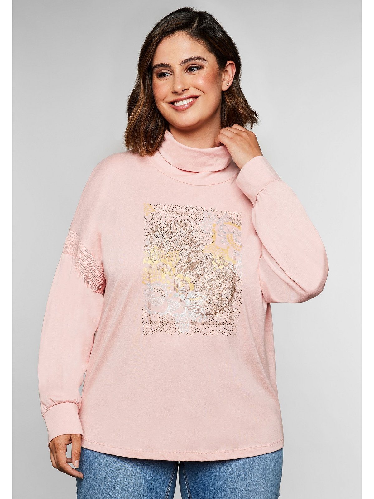 Sheego Rollkragenshirt Große Größen mit Ballonärmeln und Frontdruck