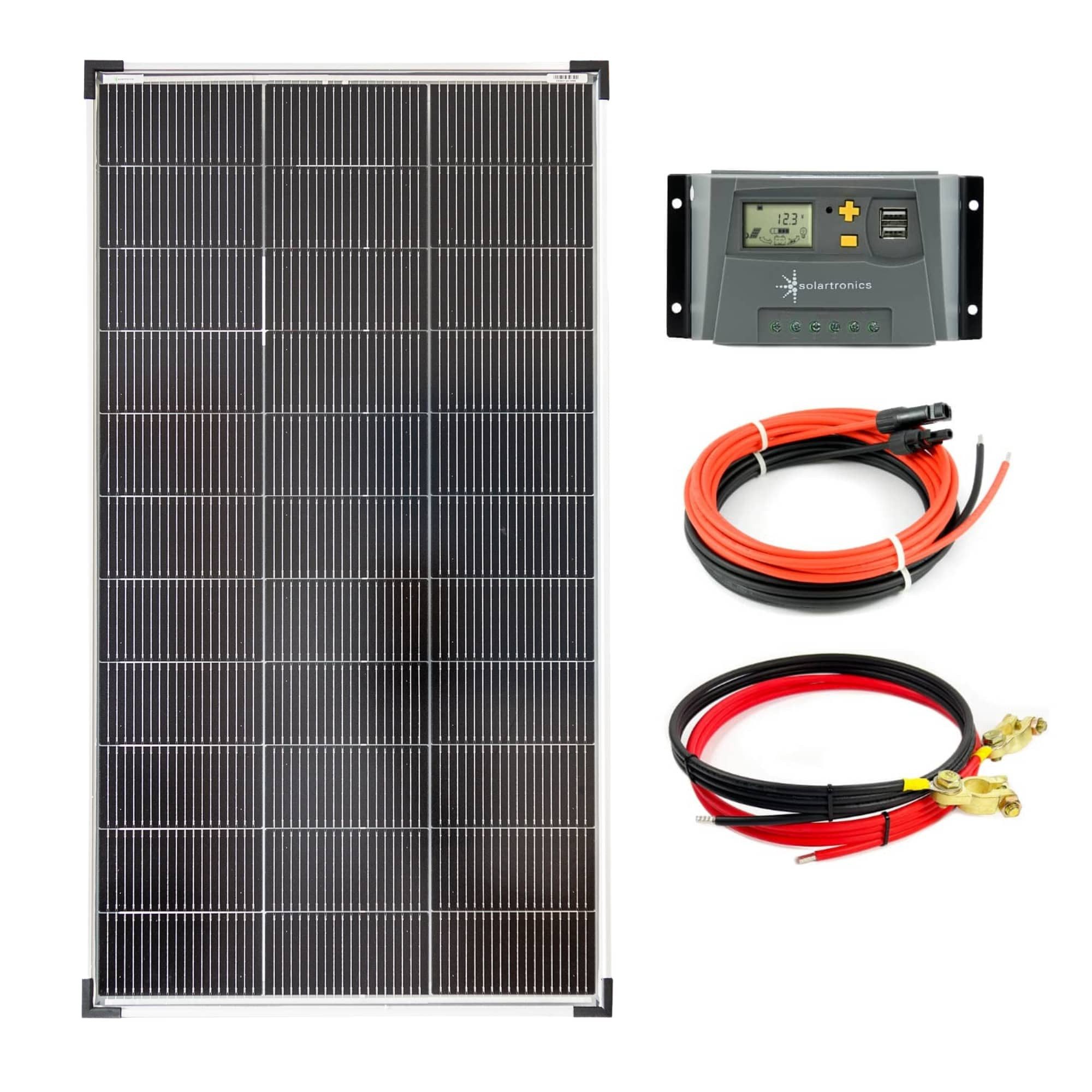 solartronics Solaranlage Solar Set: 120W Solarpanel, 10A Laderegler, PV Kabel, Batteriekabel, 120 W, Monokristallin