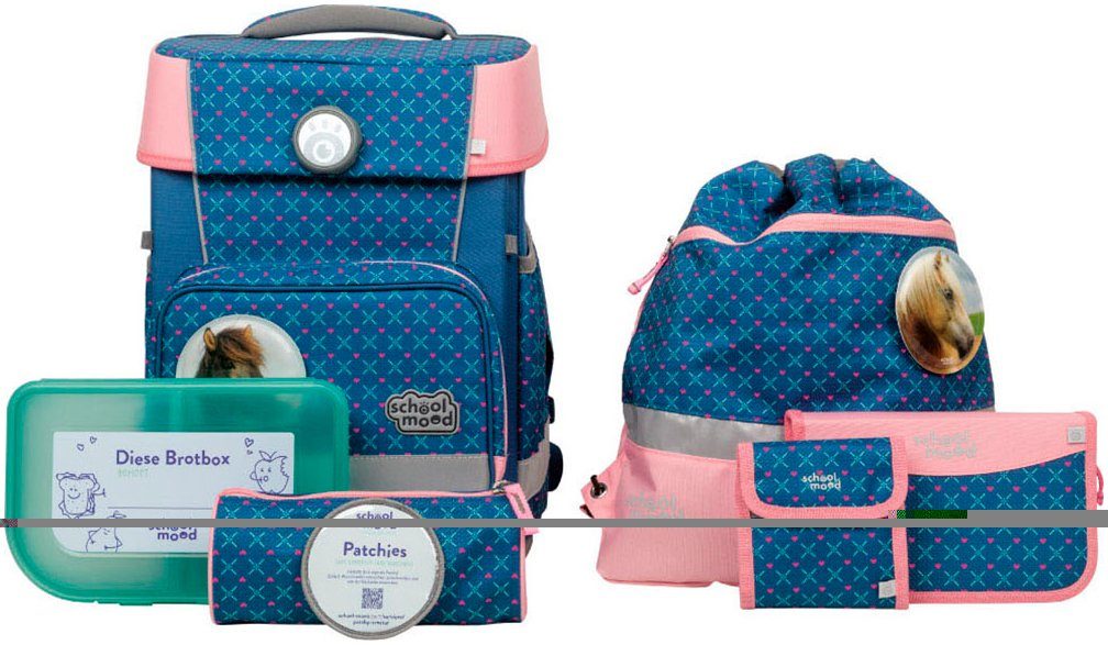 SCHOOL-MOOD® Schulranzen Champion, Mila (Pferd) (Set, 7-tlg), aus recyceltem Material