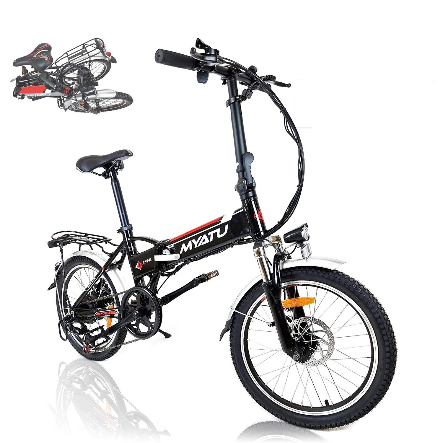 Myatu EBike Klapprad 20 Zoll EBike faltbares ebike mit 36V 10.4AH, 7 Gang Shimano, HECKMOTOR