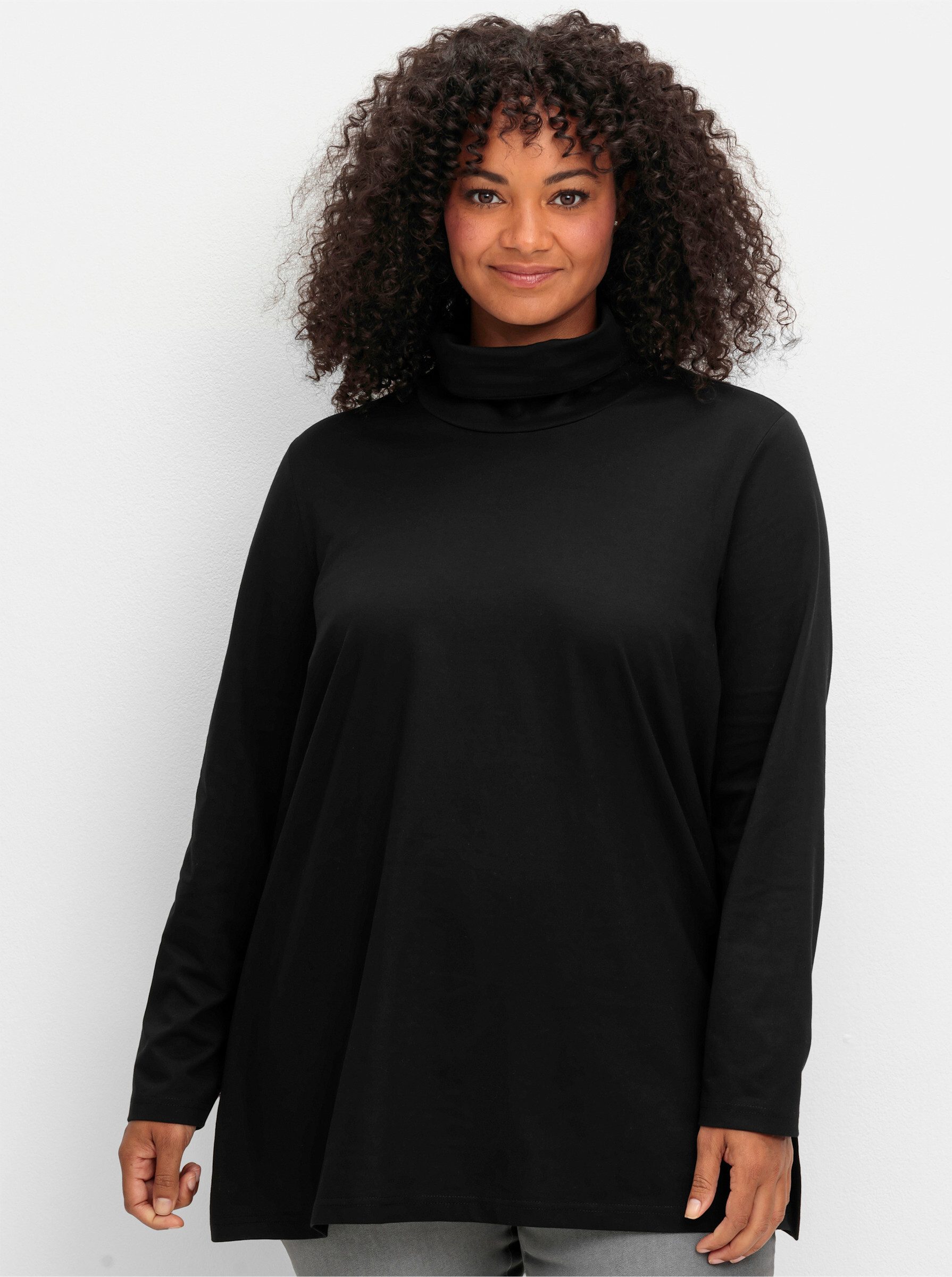 Sheego T-Shirt Rollkragenshirt . in leichter A-Linie günstig online kaufen