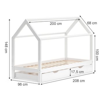 VitaliSpa® Kinderbett Hausbett Gästebett 90x200cm WIKI Weiß Schublade