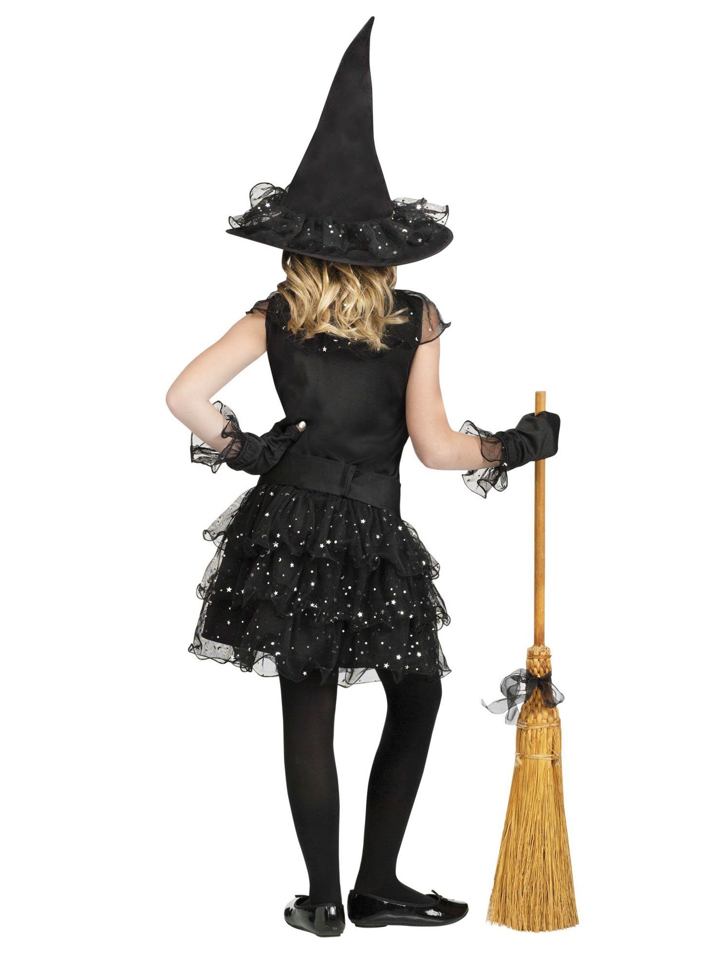 Fun World Hexen-Kostüm Hexe Kleid - Halloween Kostüm Kinder - Fasching, Zauberhaftes Glitzer Hexen Kostüm für Mädchen