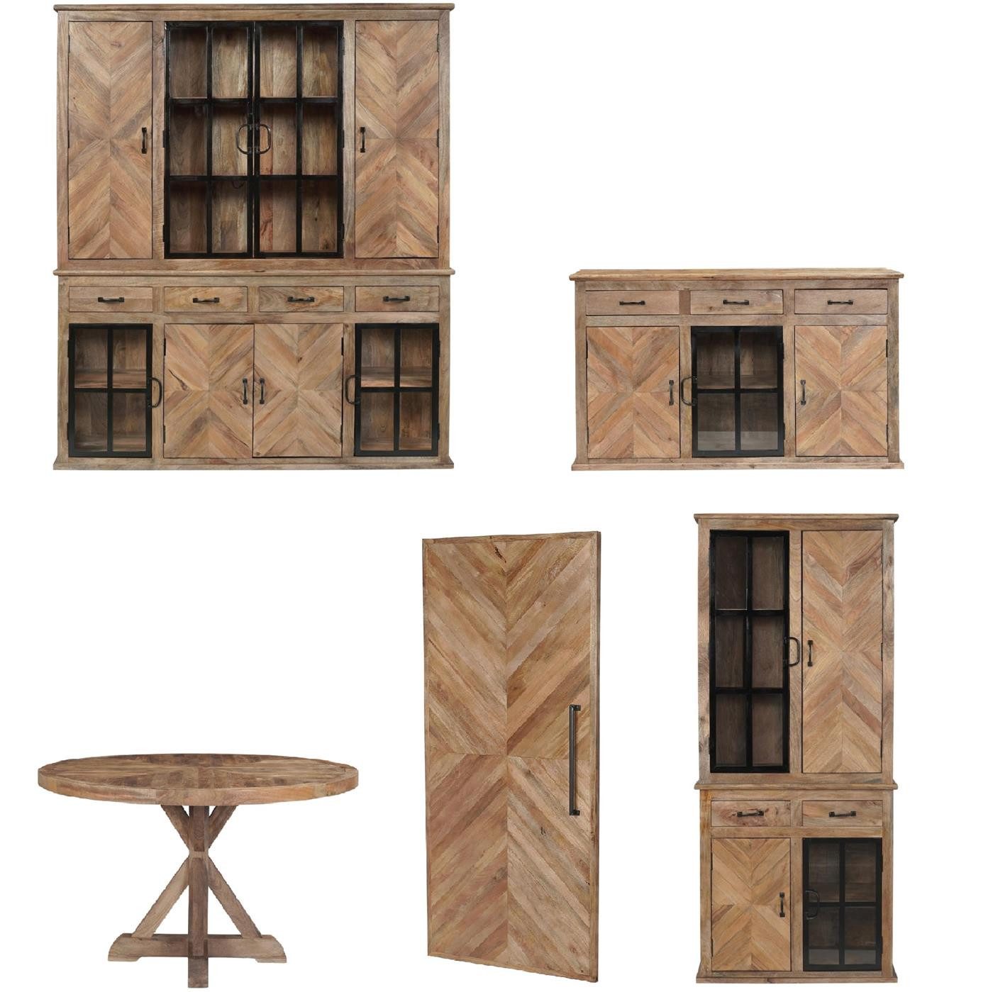 baario Sideboard Sideboard CHATEAU Vitrine, 150cm massiv rustikal Industrial Kommode