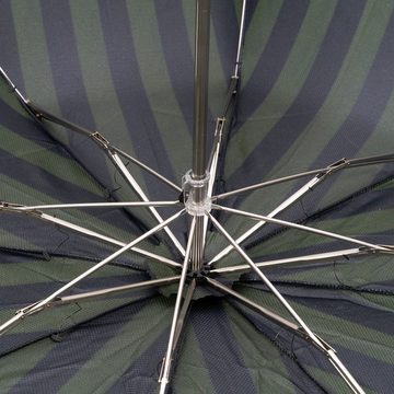 Francesco Maglia Taschenregenschirm, Luxus-Regenschirm, grün, gestreift, Holzgriff, Handmade in Italy