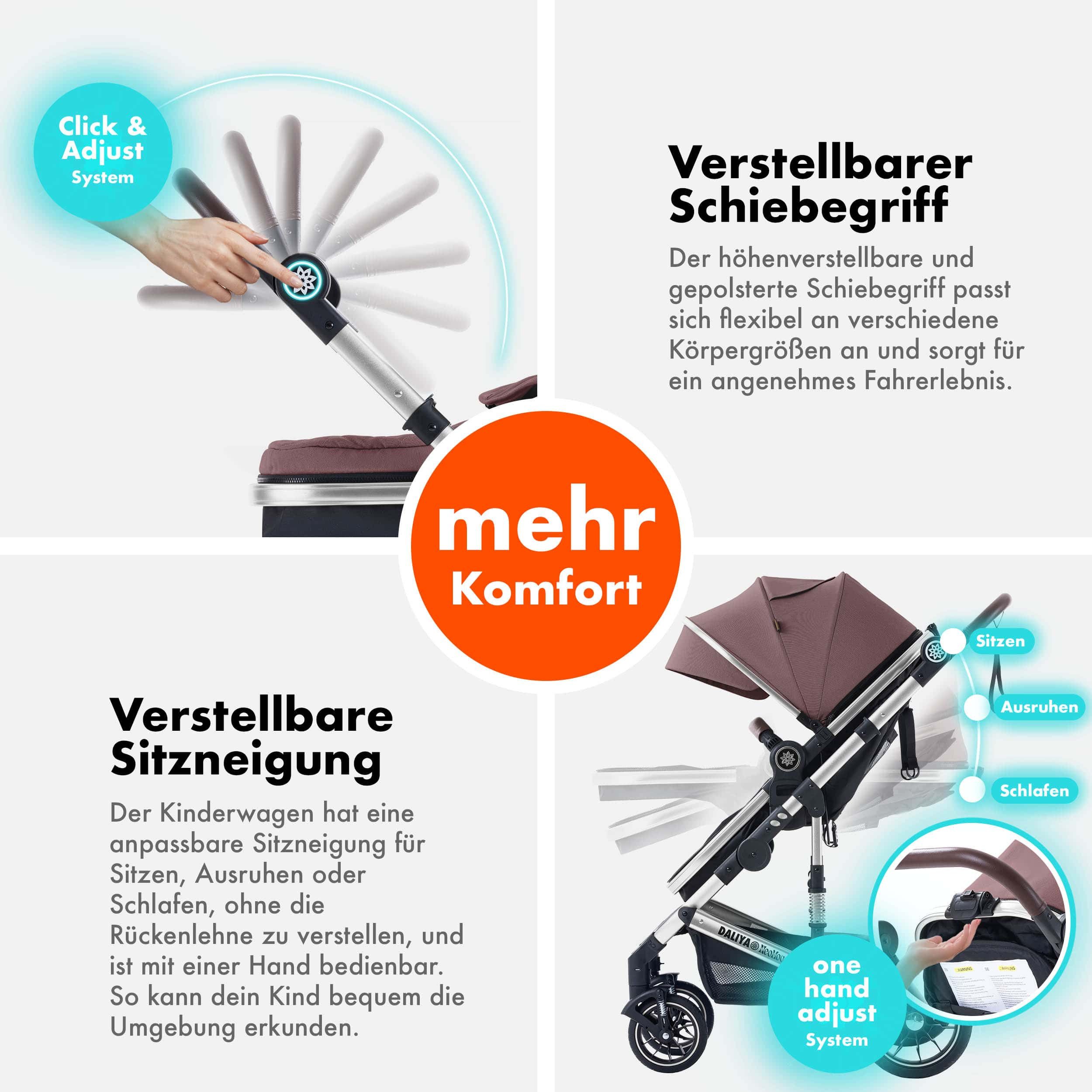 Daliya® Kombi-Kinderwagen NEOMOVE 2in1 Kinderwagen, Buggy und Babywanne in einem, Babywanne und Sportsitz, Alu-Rahmen, Großer Einkaufskorb