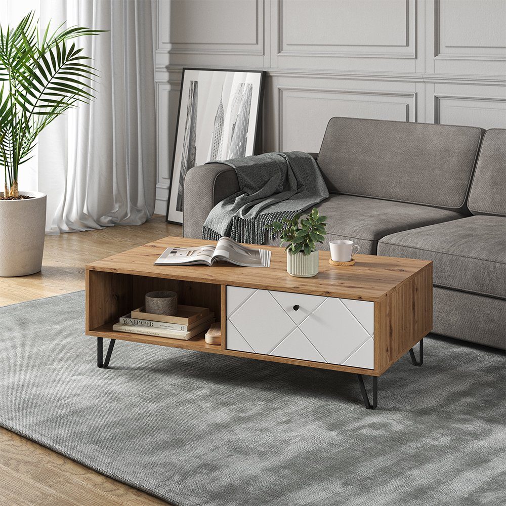 Vicco Couchtisch Nizza, Artisan-Eiche/Weiß, 110 x 60 cm (1-St)