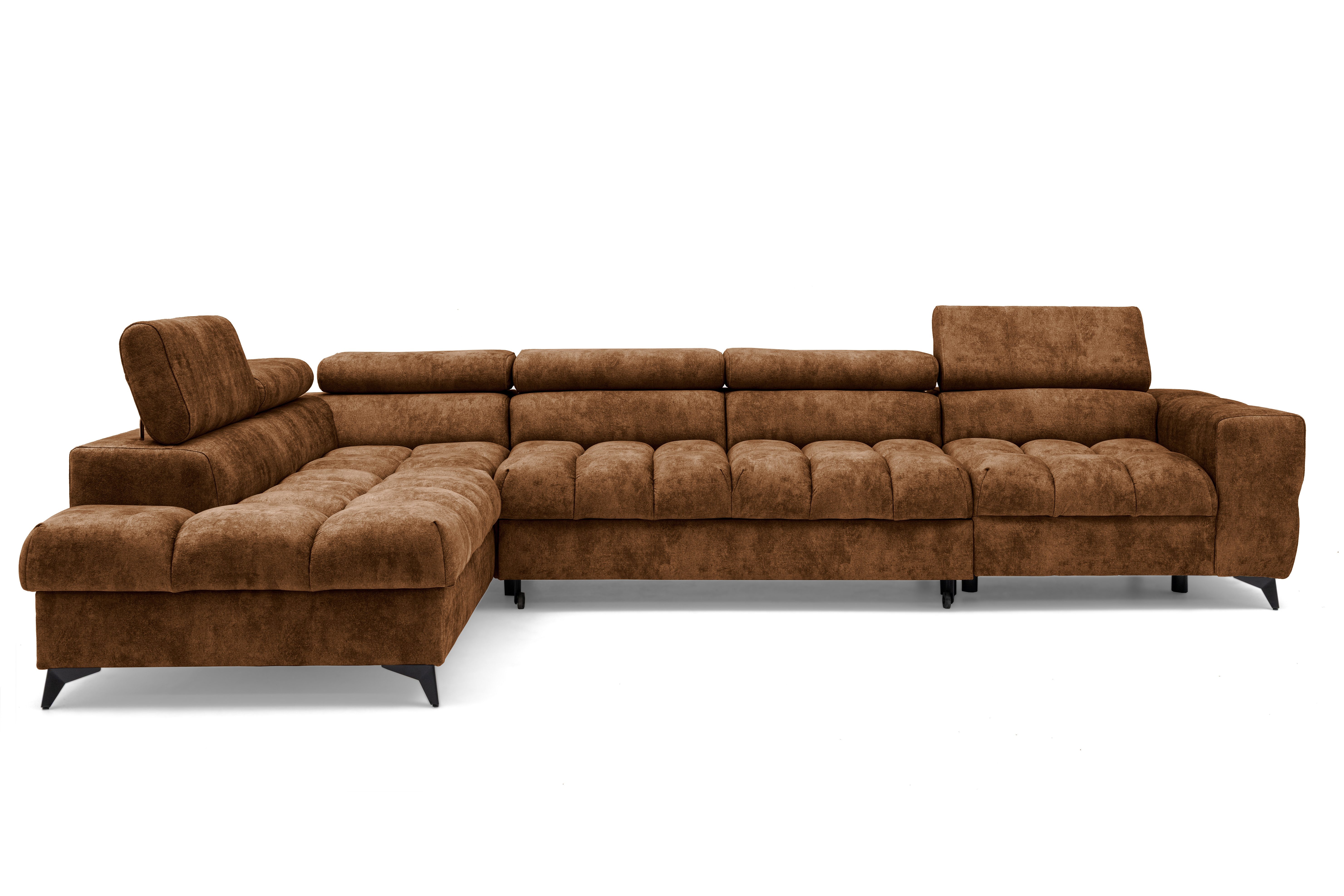 Muffo Ecksofa Pudding Maxi, Elegante starke Steppung, mit Bettkasten, verstellbaren Kopfstützen, mit Schalffunktion