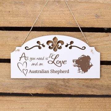 Dekolando Hängedekoration Australian Shepherd Deko 20x10cm All you need is Love