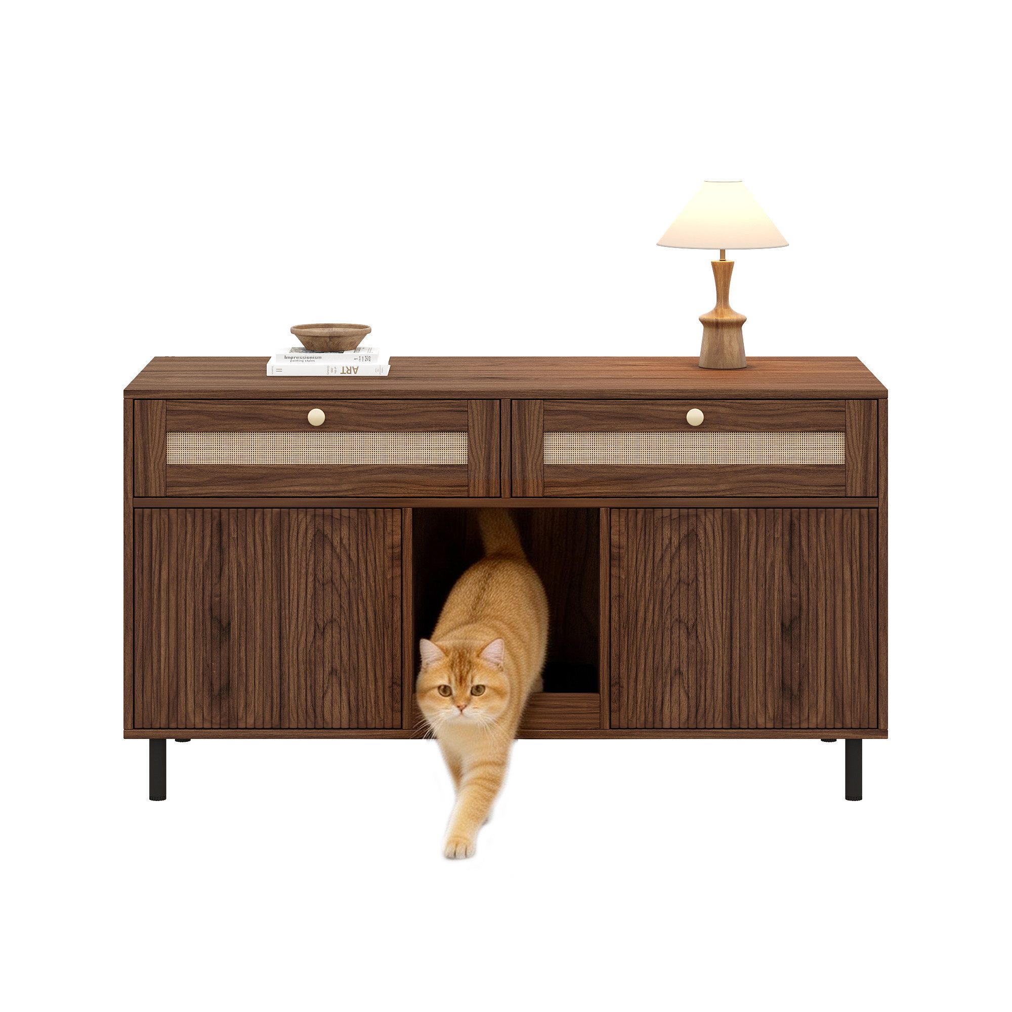 Yorbay Mehrzweckschrank Katzentoilettenschrank Sideboard mit Sandauffangmatte Katzenmöbel TV Schrank