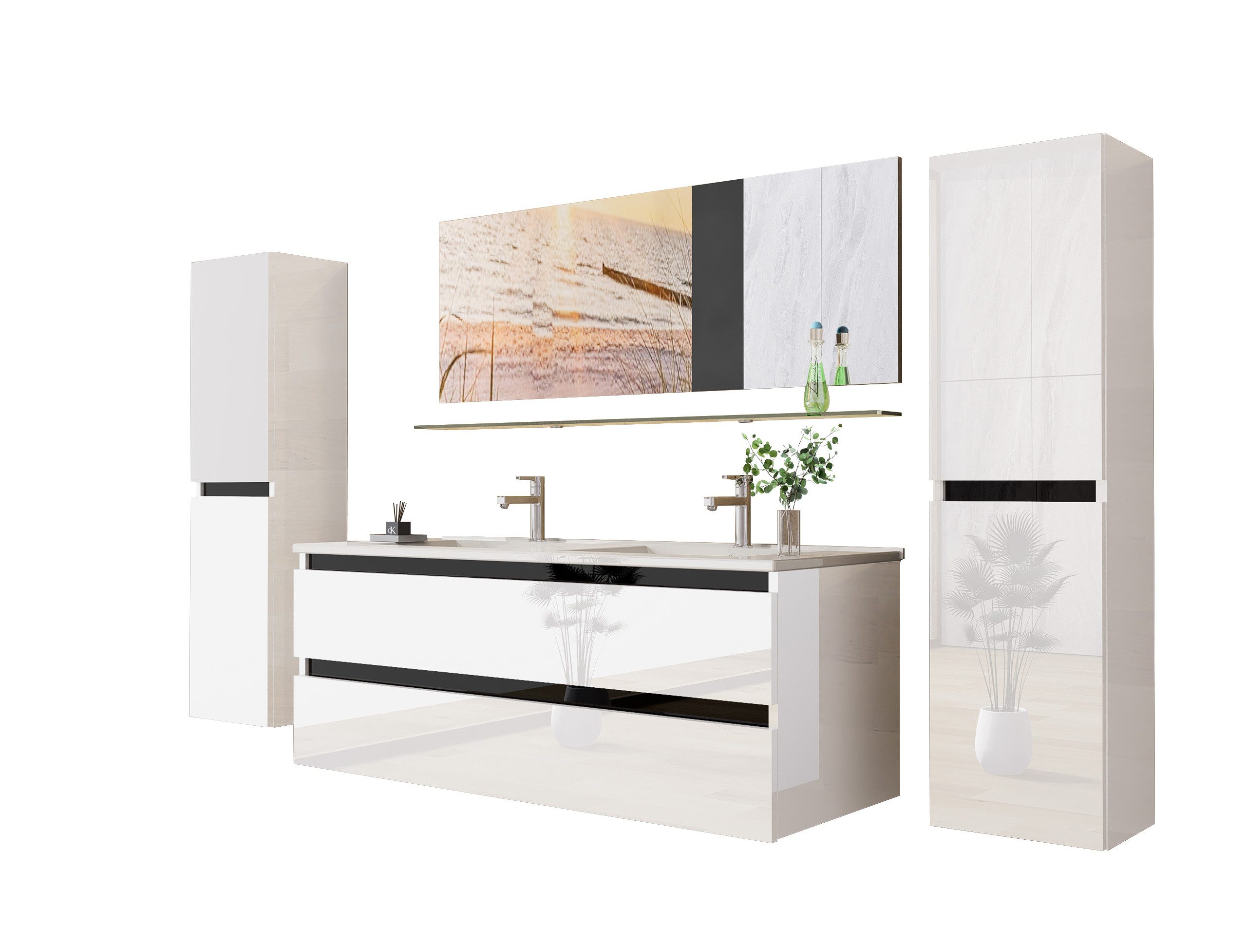 Homeline Badmöbel-Set 120 cm Doppelwaschtisch Hochglanz günstig online kaufen