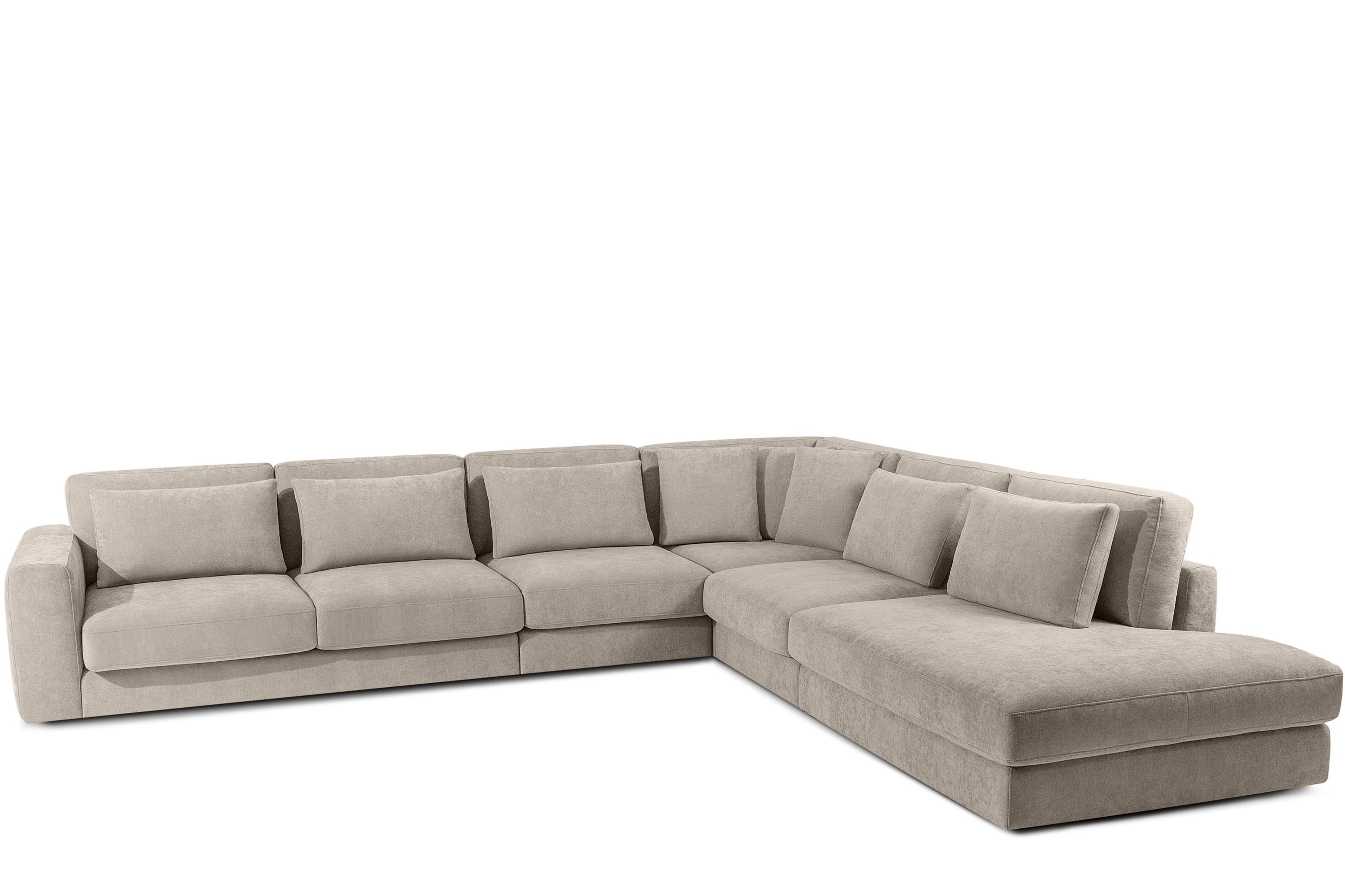 KONSIMO® Ecksofa VERUS edle Verarbeitung und Komfort, luxuriös, Premiumqualität aus EU, Maße: 377x84x116/328 cm, Traditionelles Design und Komfort, handgefertigt, Große Ecksofa in L-Form, Kissen regulieren die Tiefe