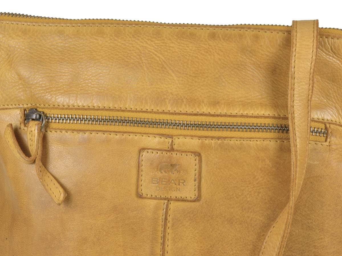 Bear Design Umhängetasche Erna, kleine Shopper, Leder Schultertasche, ocker Handtasche gelb 30x27cm, ochre