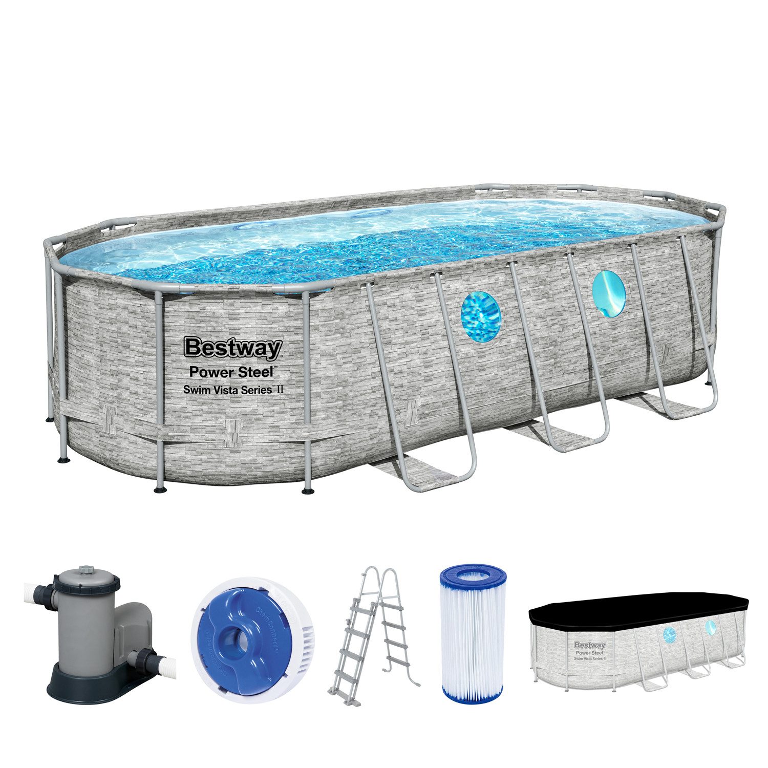 Bestway Framepool Power Steel™ Swim Vista Series™ Frame Pool Komplett-Set mit Filterpump