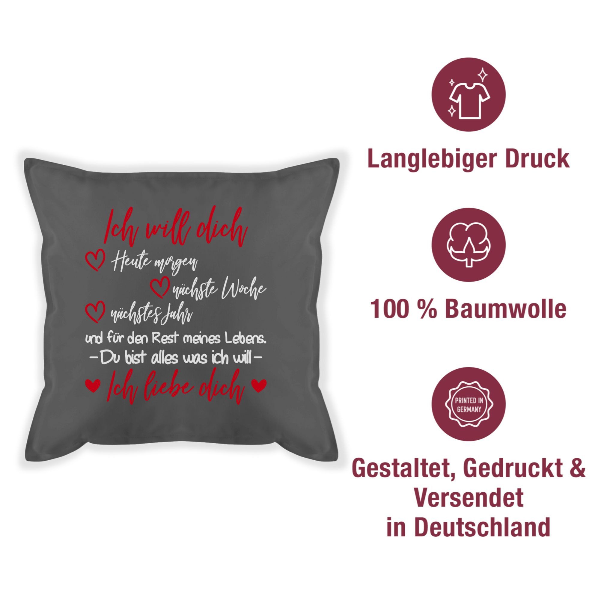 Shirtracer Dekokissen Ich will dich Ich liebe Dich - Partner Geschenke für Männer Weihnachte, Dekokissen Valentinstag Geschenk – Bild 5 von 5