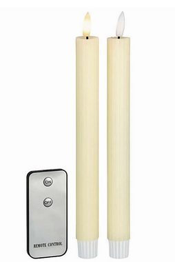 Coen Bakker Deco BV LED-Kerze Ribbel (Set, 3-tlg), Stabkerzen 2 Stück weiß Fernbedienung 23cm 3D Flamme