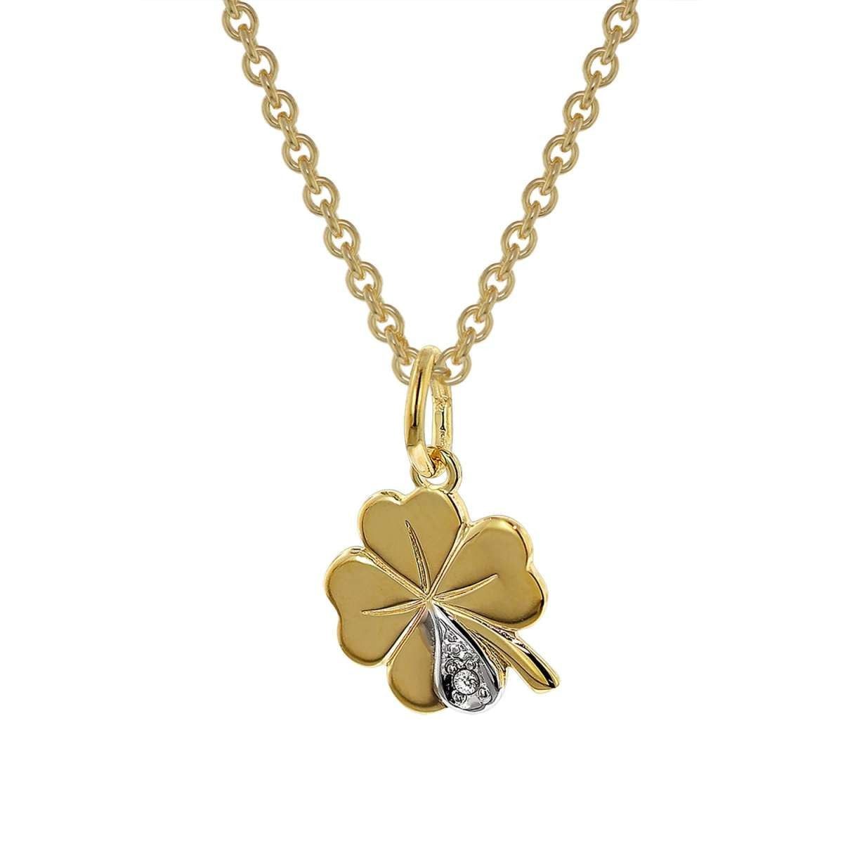 trendor Kette mit Anhänger 39480, Kleeblatt mit Diamant Gold 333 an goldplattierter