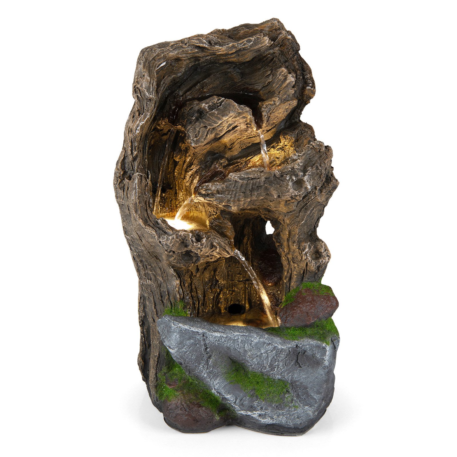 KOMFOTTEU Gartenbrunnen Zierbrunnen, mit Wasserfall, LED Beleuchtung & Pumpe