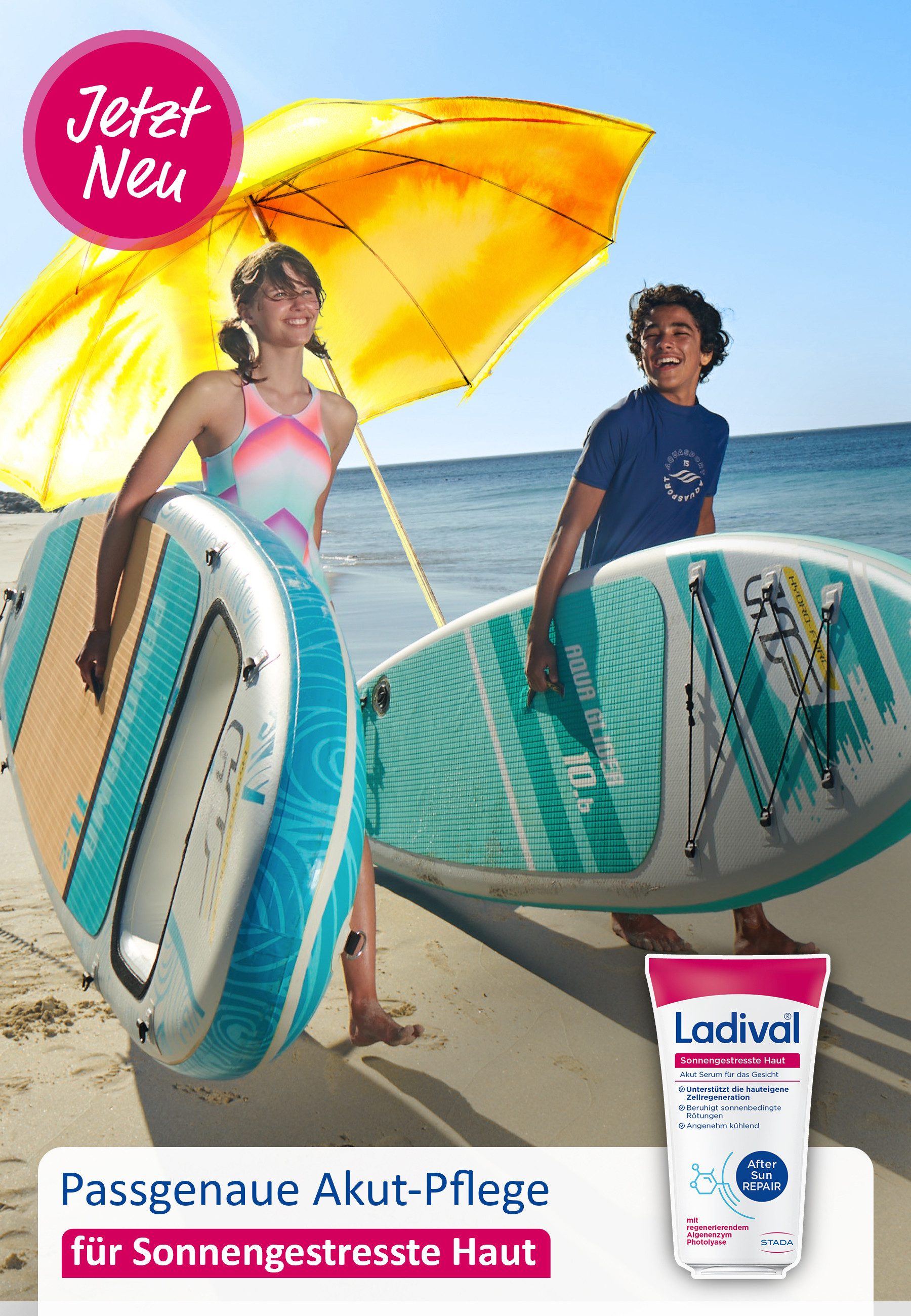 Ladival After Sun Sonnengestresste Haut Akut Serum für das Gesicht, regeneriert mit Photolyase, spendet Feuchtigkeit & kühlt
