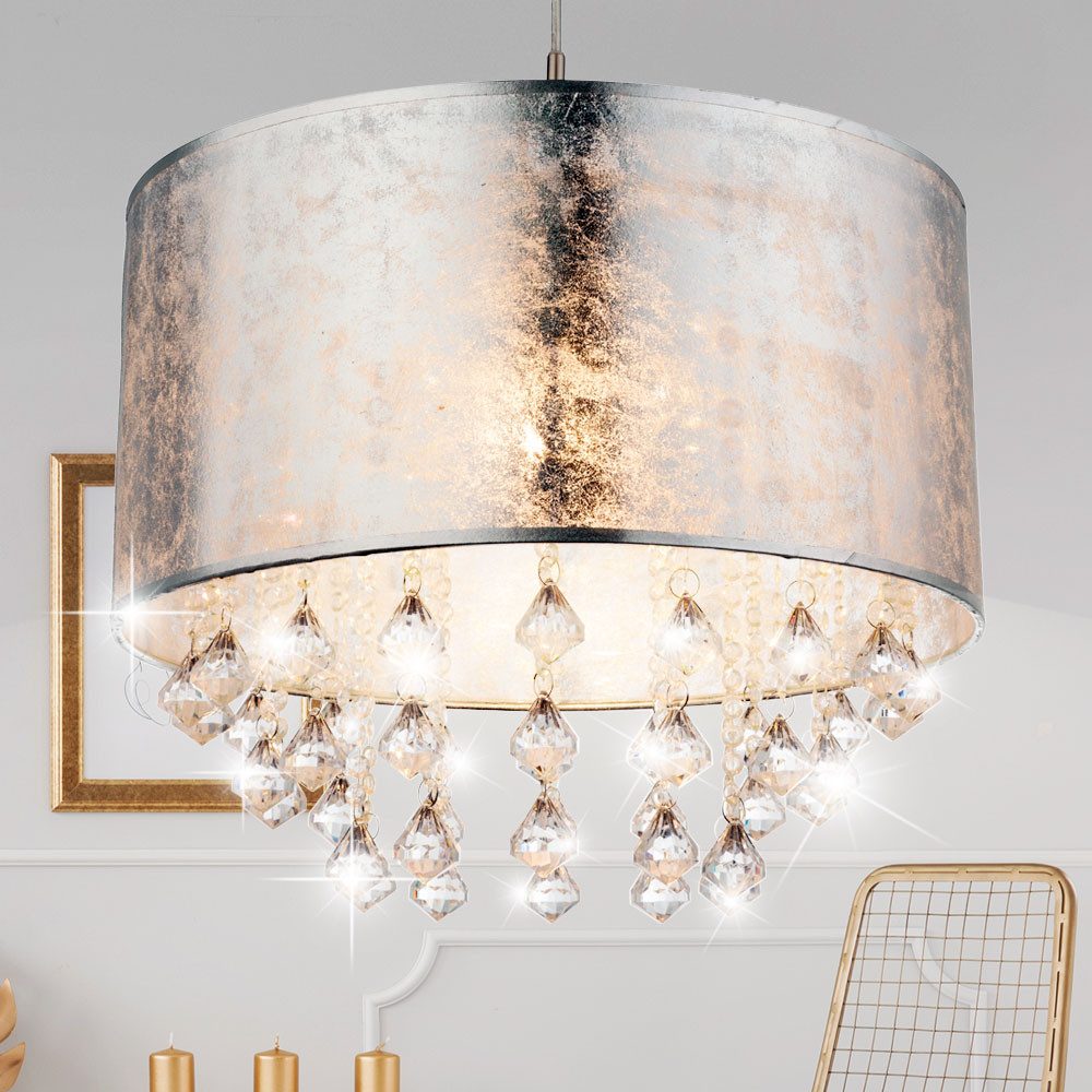 GLOBO LIGHTING LED Pendelleuchte, Leuchtmittel inklusive, Warmweiß, Pendellampe Hängeleuchte Esstischlampe silber Kristalle LED H 140 cm