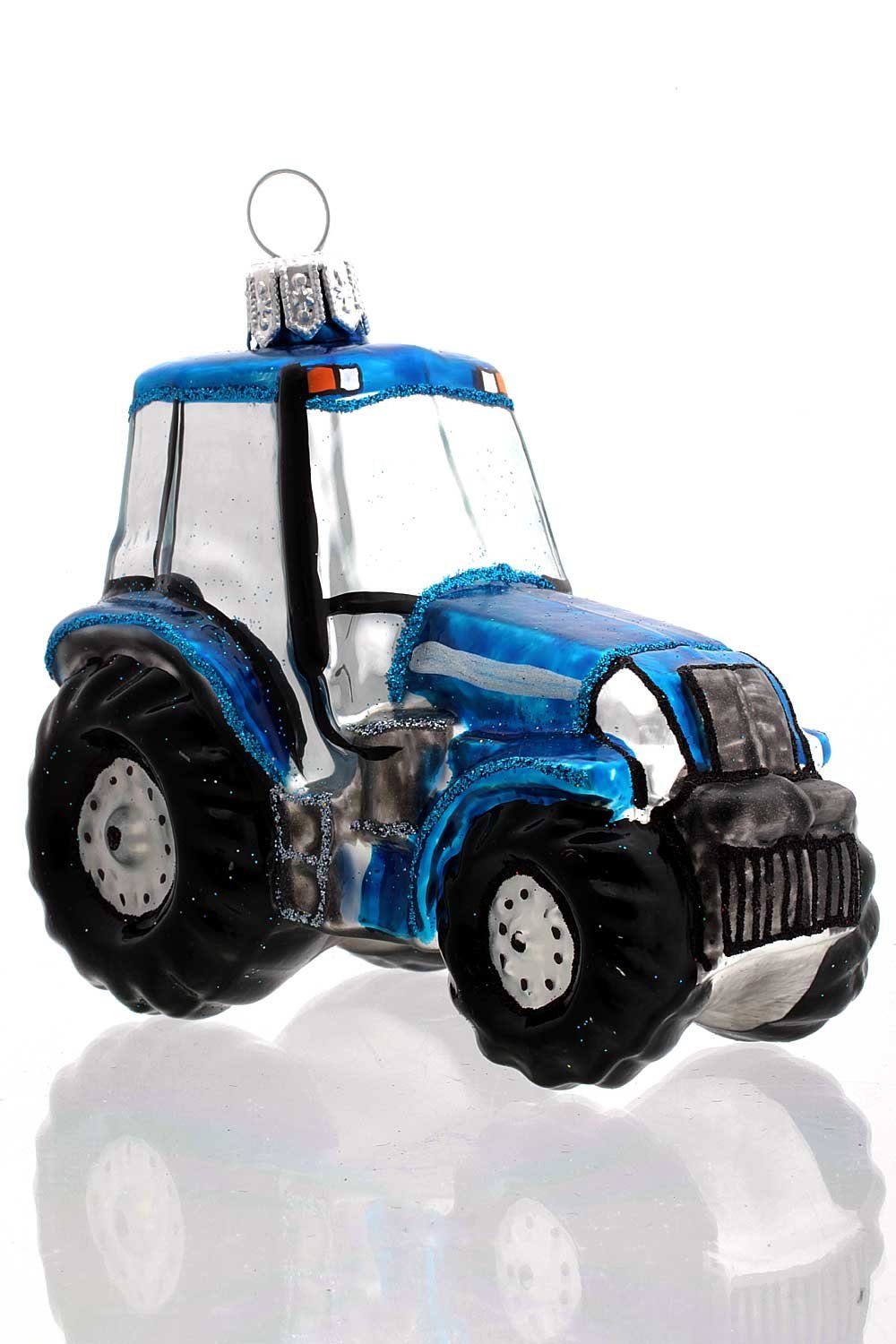 Christbaumschmuck - blau, Weihnachtskontor handdekoriert - Hamburger Dekohänger mundgeblasen Trecker Traktor