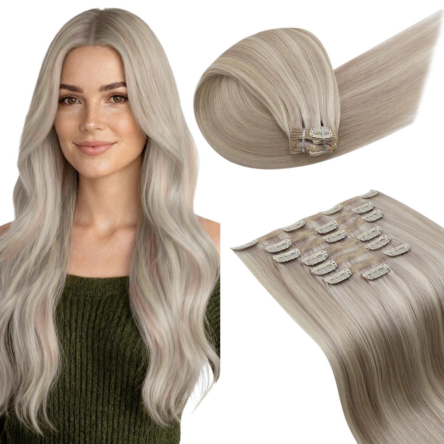 Echthaar-Extension Clip in Extensions Echthaar Remy 60cm Blond 60cm-7PCS-150G 2.1#18 613