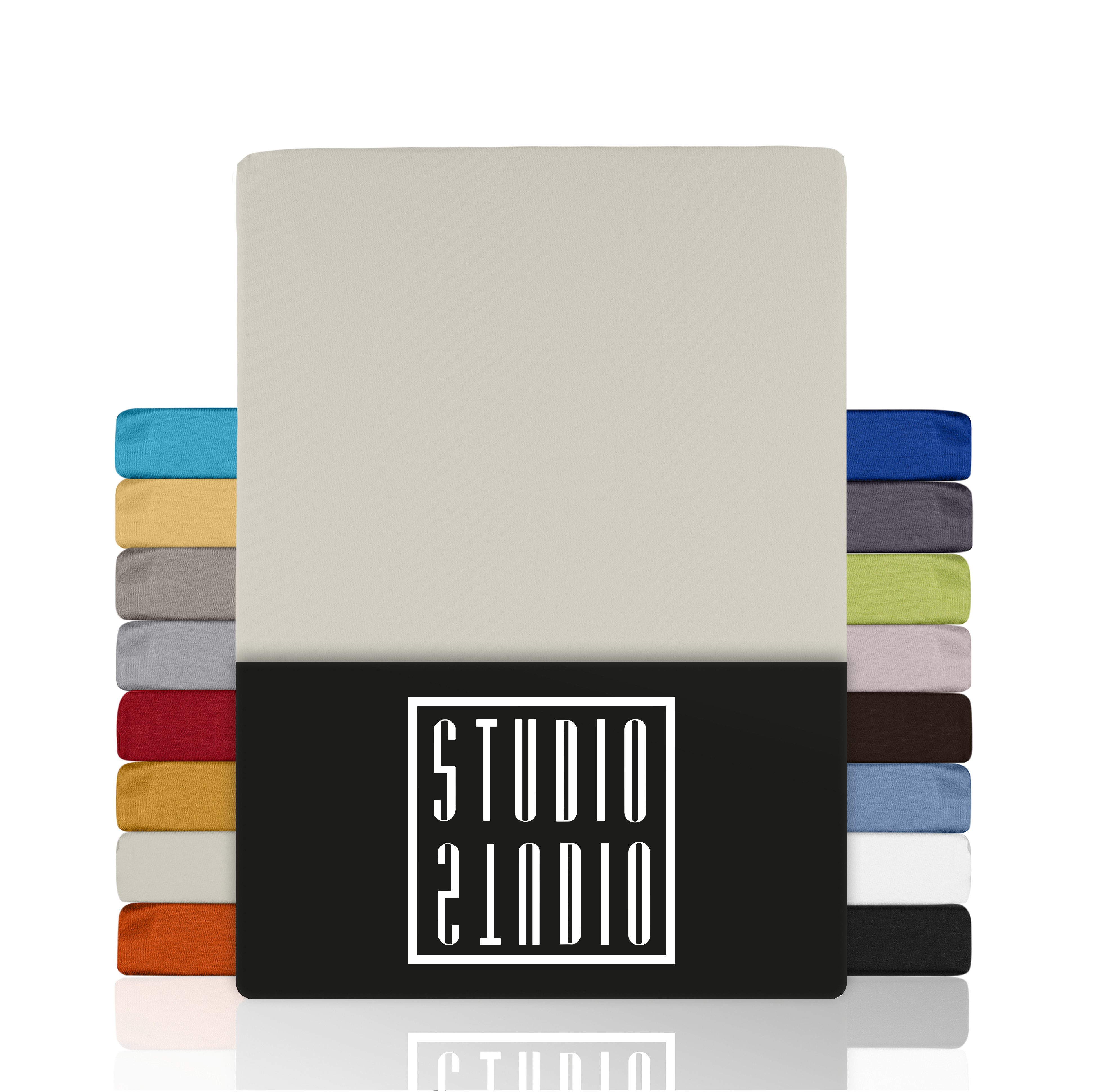 STUDIO Spannbettlaken Basic, viele Größen, 100% gekämmte Baumwolle, OEKO-TEX 100, Jersey, Baumwolle, Gummizug: rundum, (1 Stück), 90x190 cm Bettlaken Spannbetttuch bis 25 cm Höhe - Schnee