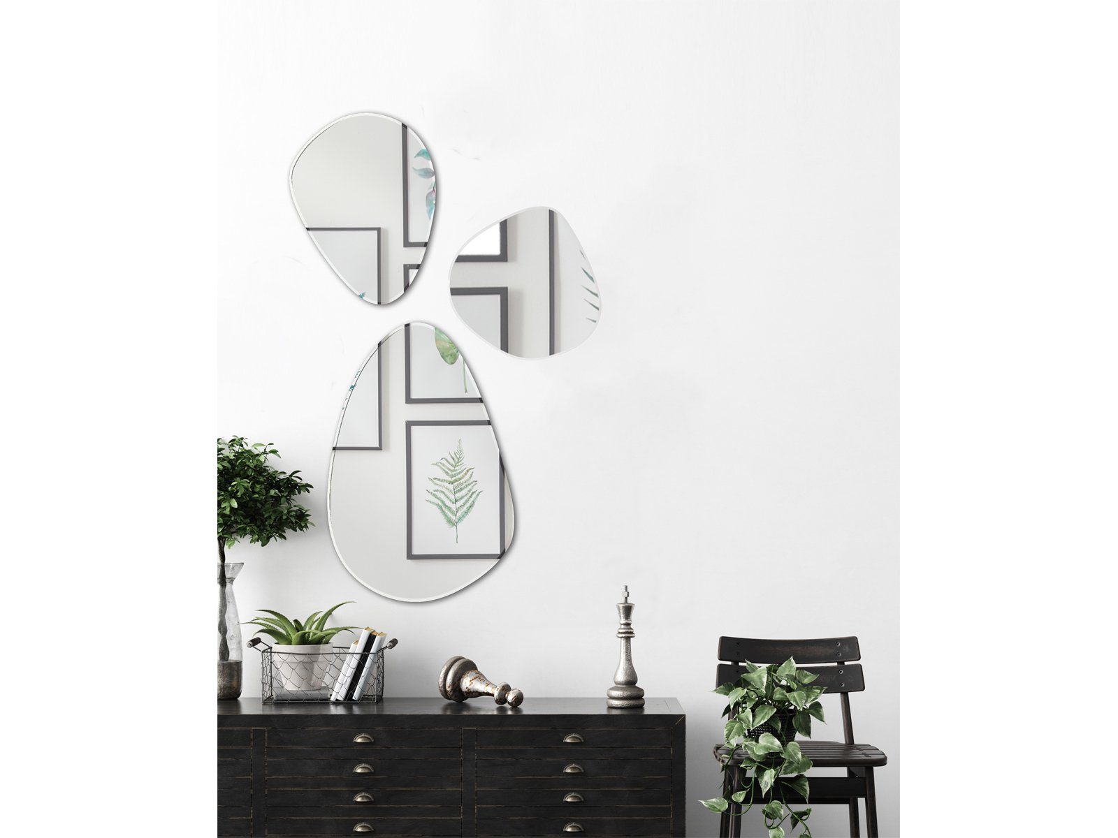 MIRRORS AND MORE Wandspiegel, 3er SET Facettenspiegel ausgefallene Designer  Flur-Spiegel zum aufhängen