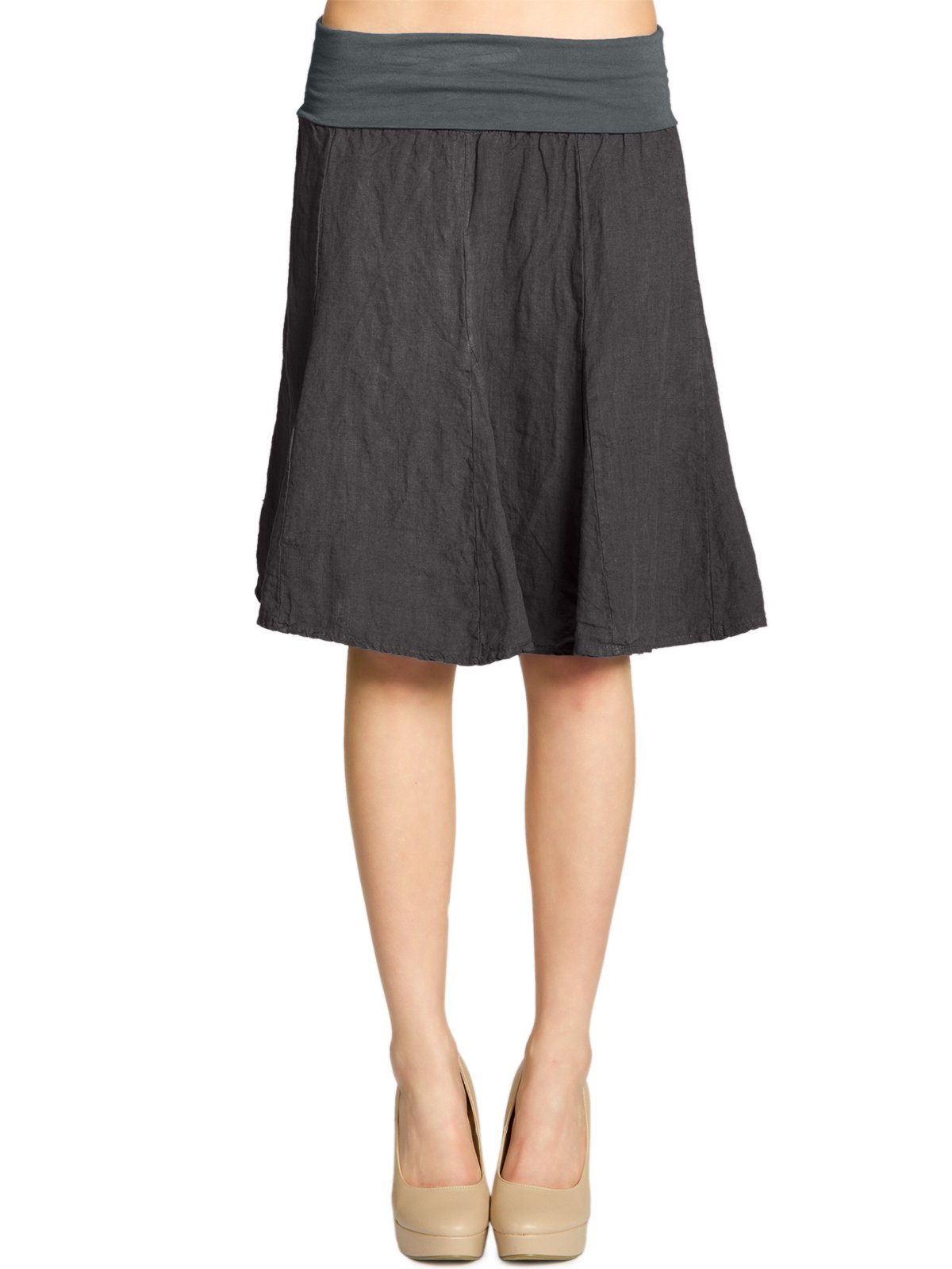 Caspar Faltenrock RO014 Damen Midi Leinenrock günstig online kaufen