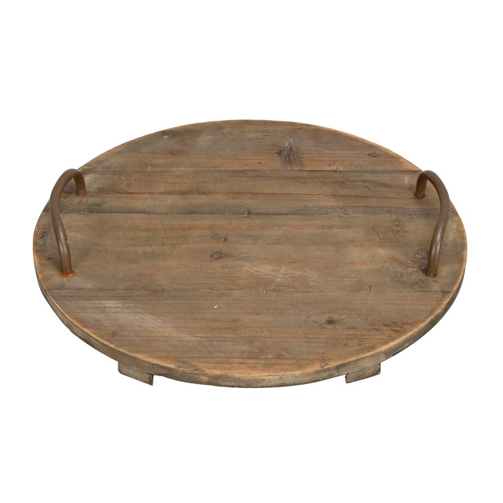 Posiwio Tablett Dekotablett ALMA braun rundes Holztablett Farmhouse D45cm mit Metallgr