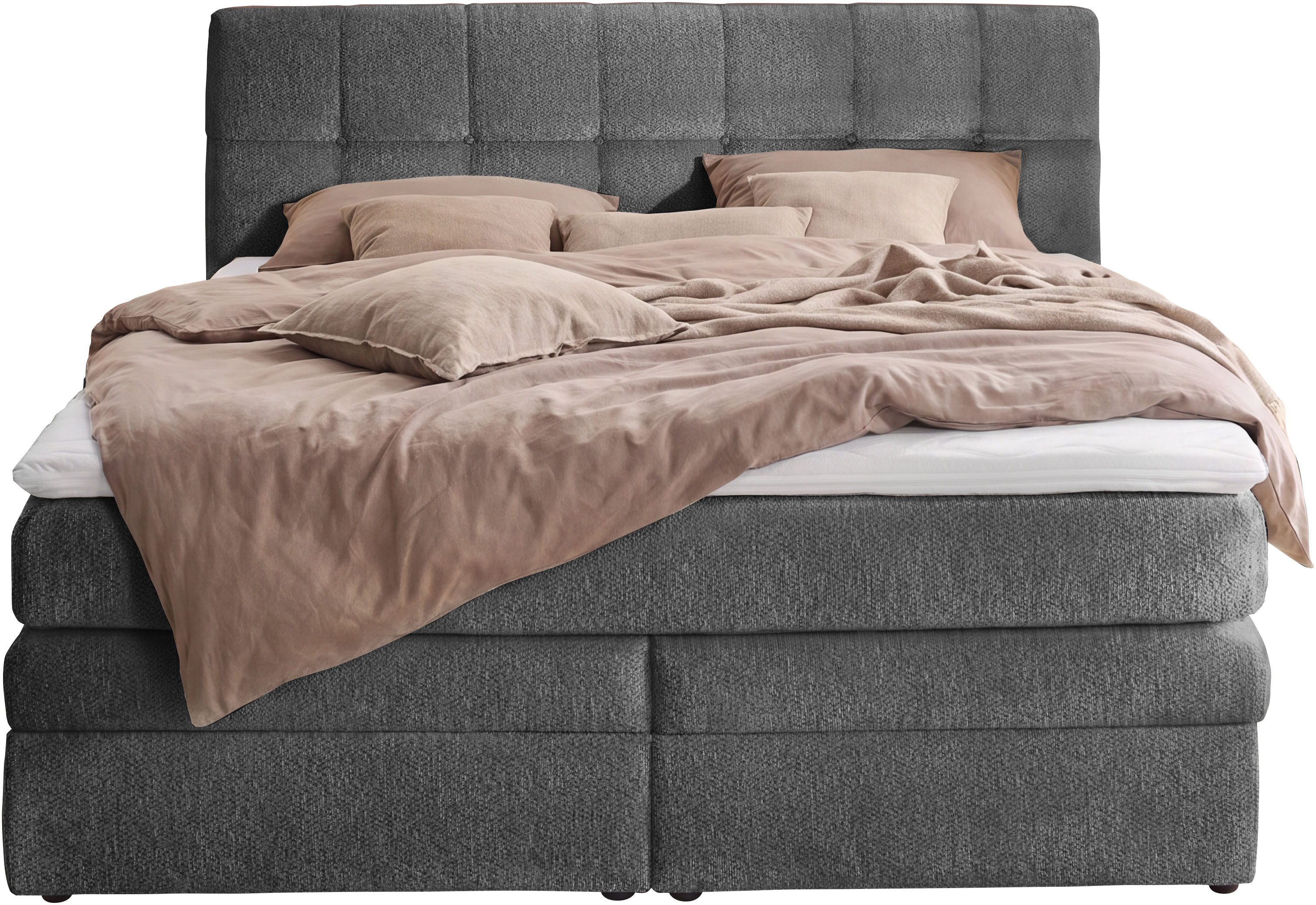 Jockenhöfer Gruppe Boxspringbett AMY in Chenille, erhältlich in den Breiten 180cm & 200cm, mit Bettkasten und Topper