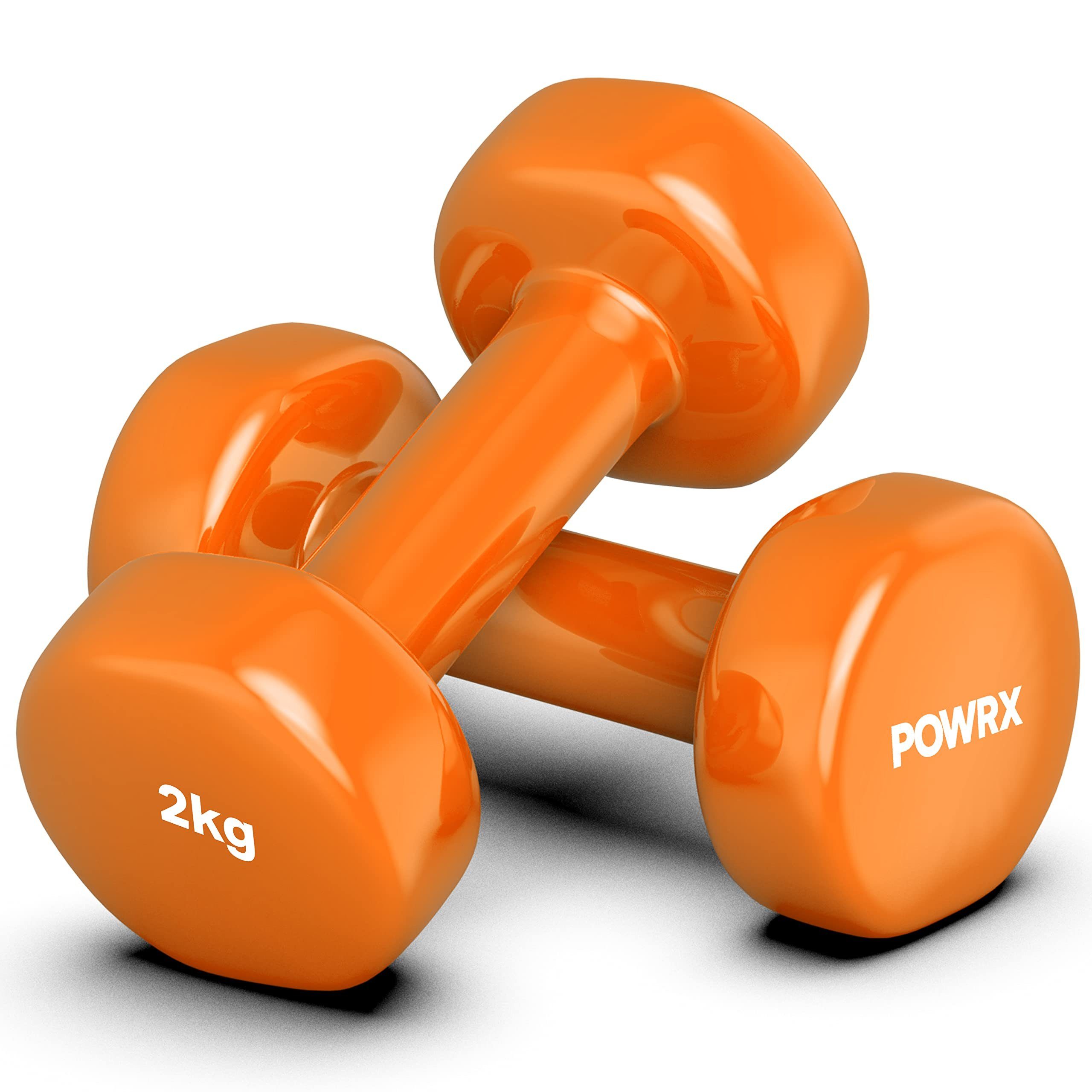 Set, Gymnastikhantel I 0,5kg-10kg Kurzhantel POWRX Hanteln Orange Vinyl (2X2Kg) (Orange) Paar