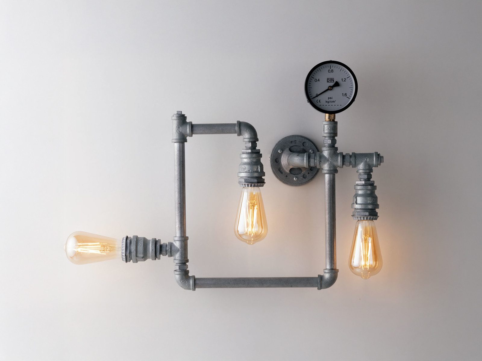Luce Ambiente Design LED Wandleuchte, LED wechselbar, warmweiß, innen, ausgefallene Treppenhaus Industrial Rohr Lampe flach Grau, 46cm
