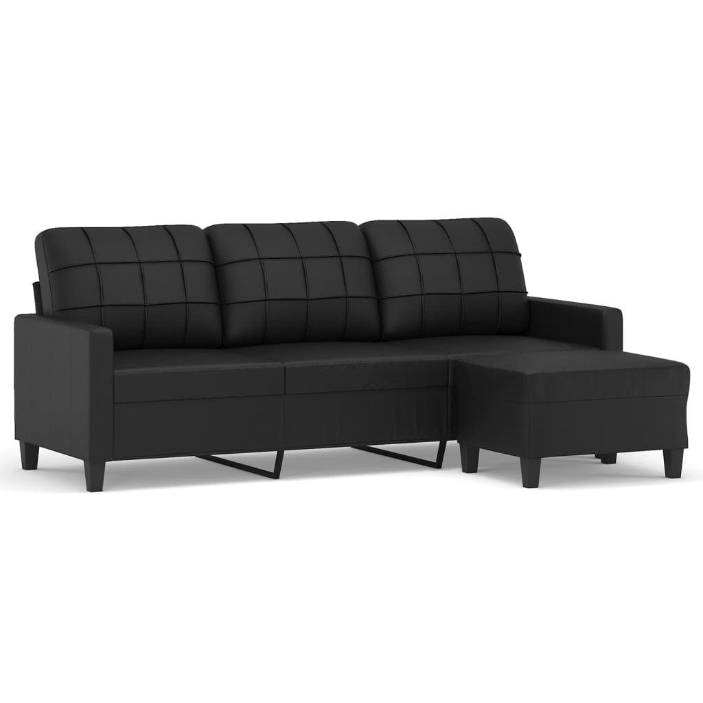 DOTMALL 3-Sitzer Ecksofa mit Hocker,aus Langlebiges Kunstleder,Sitzbreite: 180 cm Schwarz