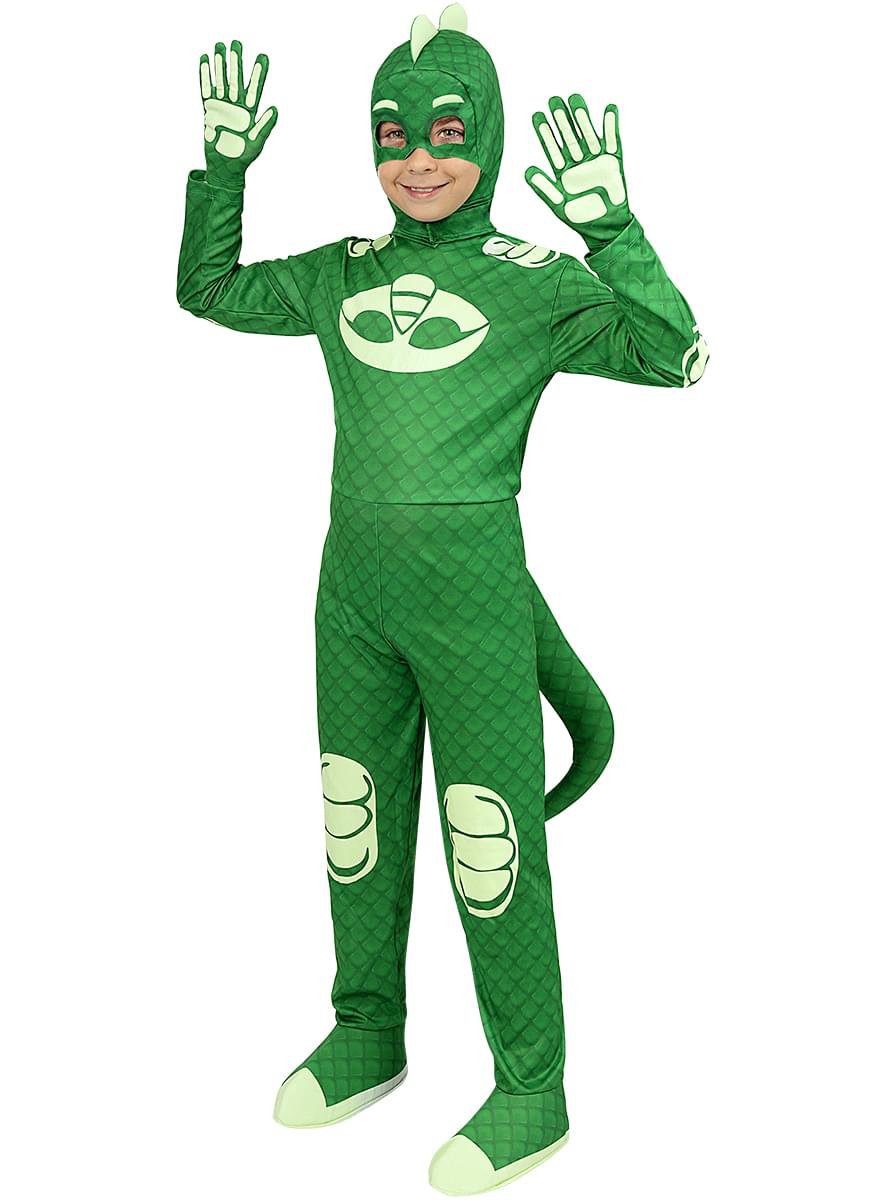 Funidelia Kostüm PJ Masks – Gecko Kostüm für Kinder, Das geheimnisvolle Amulett (und dieses Kostüm) macht Dich zum Pyjama-