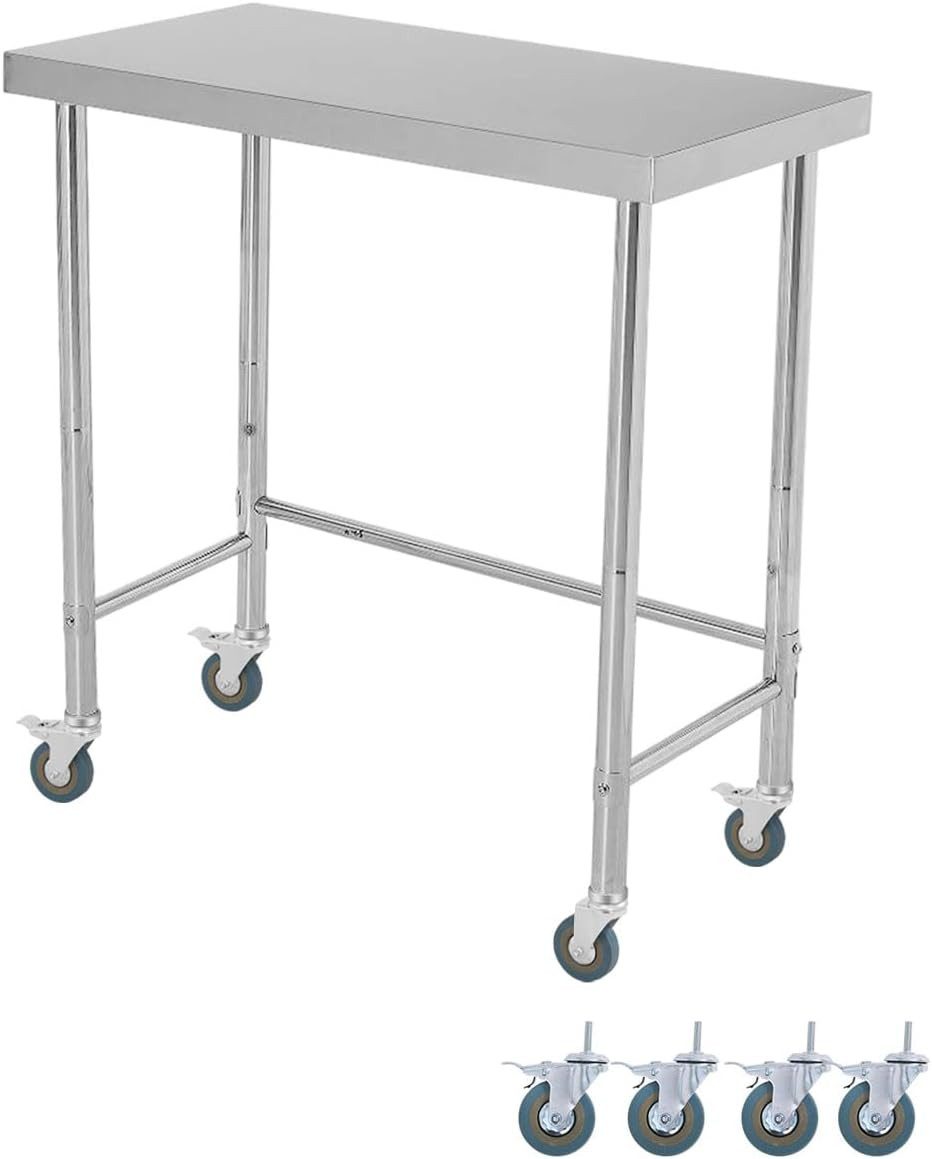 GarveeMore Arbeitstisch (180 KG Hochleistungs-Utility, Offener Basis und Feststellbaren Rädern), NSF Kommerzieller Vorbereitungstisch