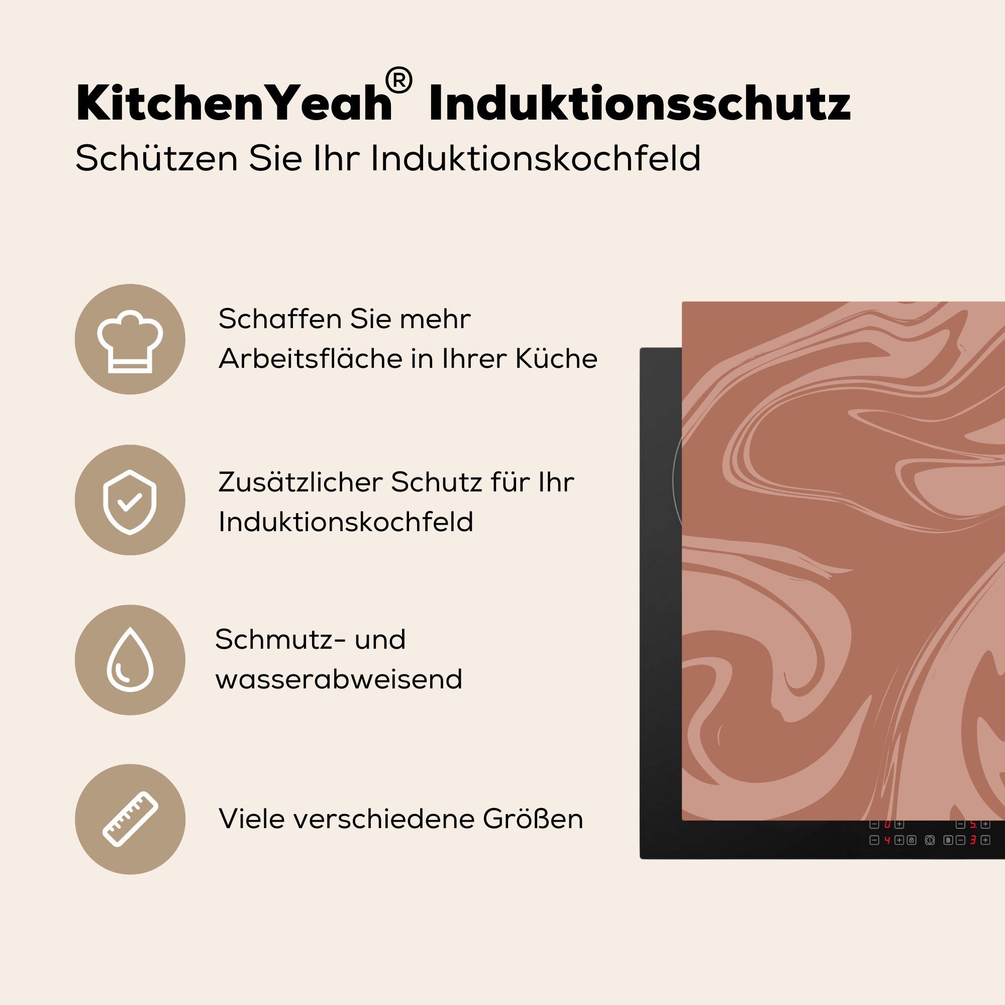 Muster, 78x78 Herdblende-/Abdeckplatte Marmor küche (1 - Schokolade Vinyl, MuchoWow für Arbeitsplatte tlg), cm, - Ceranfeldabdeckung,