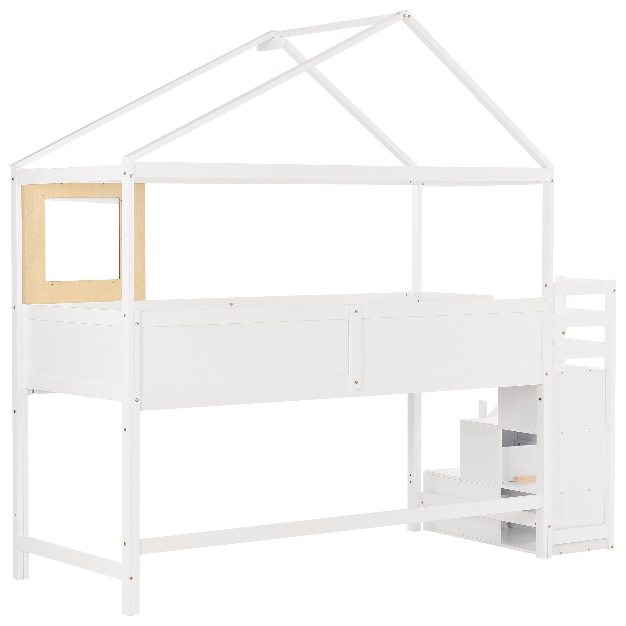 Schubladen Kinderbett mit Weißes (Packung, Treppe, Hausbett, 1 Bett), 1 3 Etagenbett 1 Ulife Tafel Liegefläche & Mit