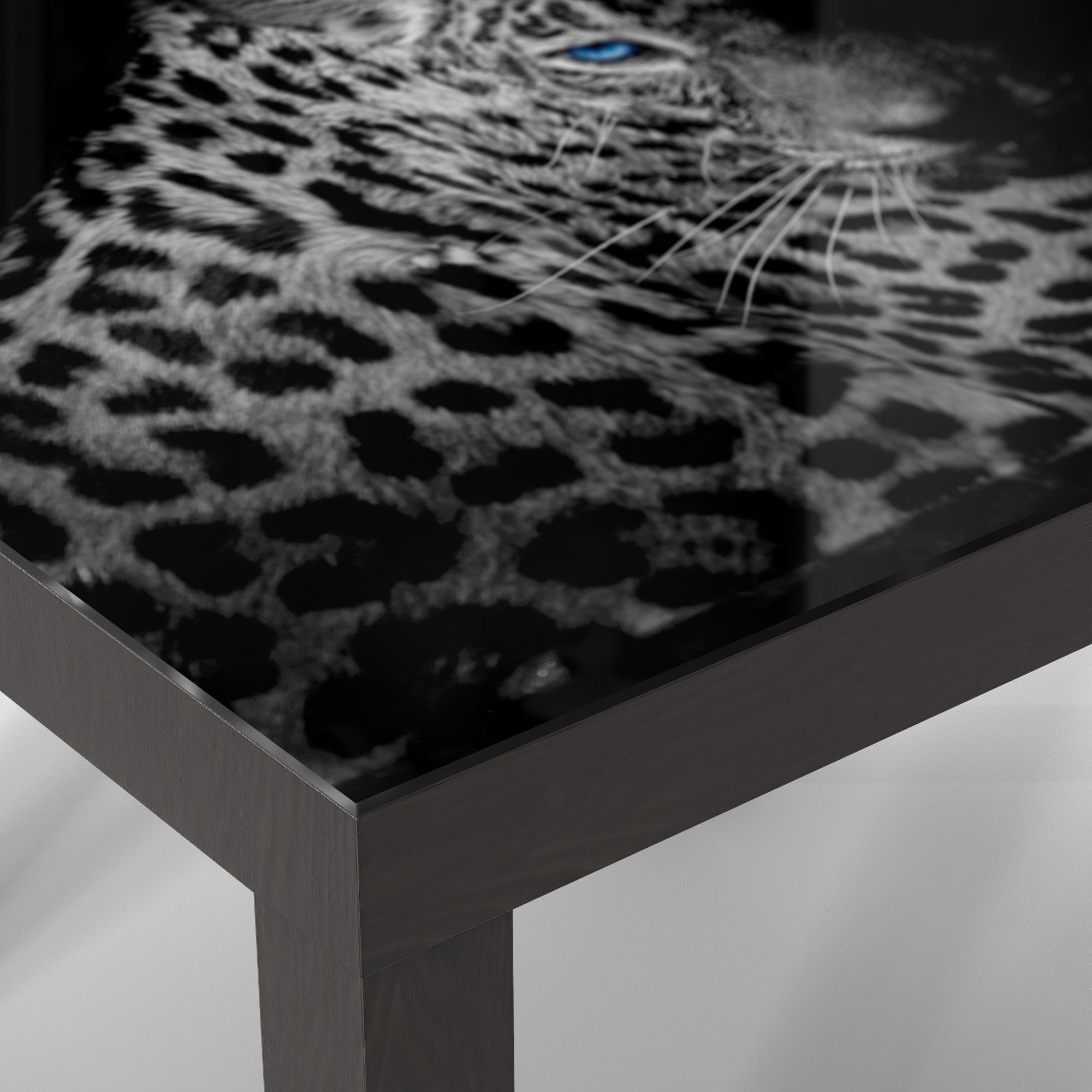 DEQORI Couchtisch Glas blauen Glastisch 'Leopard mit Augen', Beistelltisch modern Schwarz