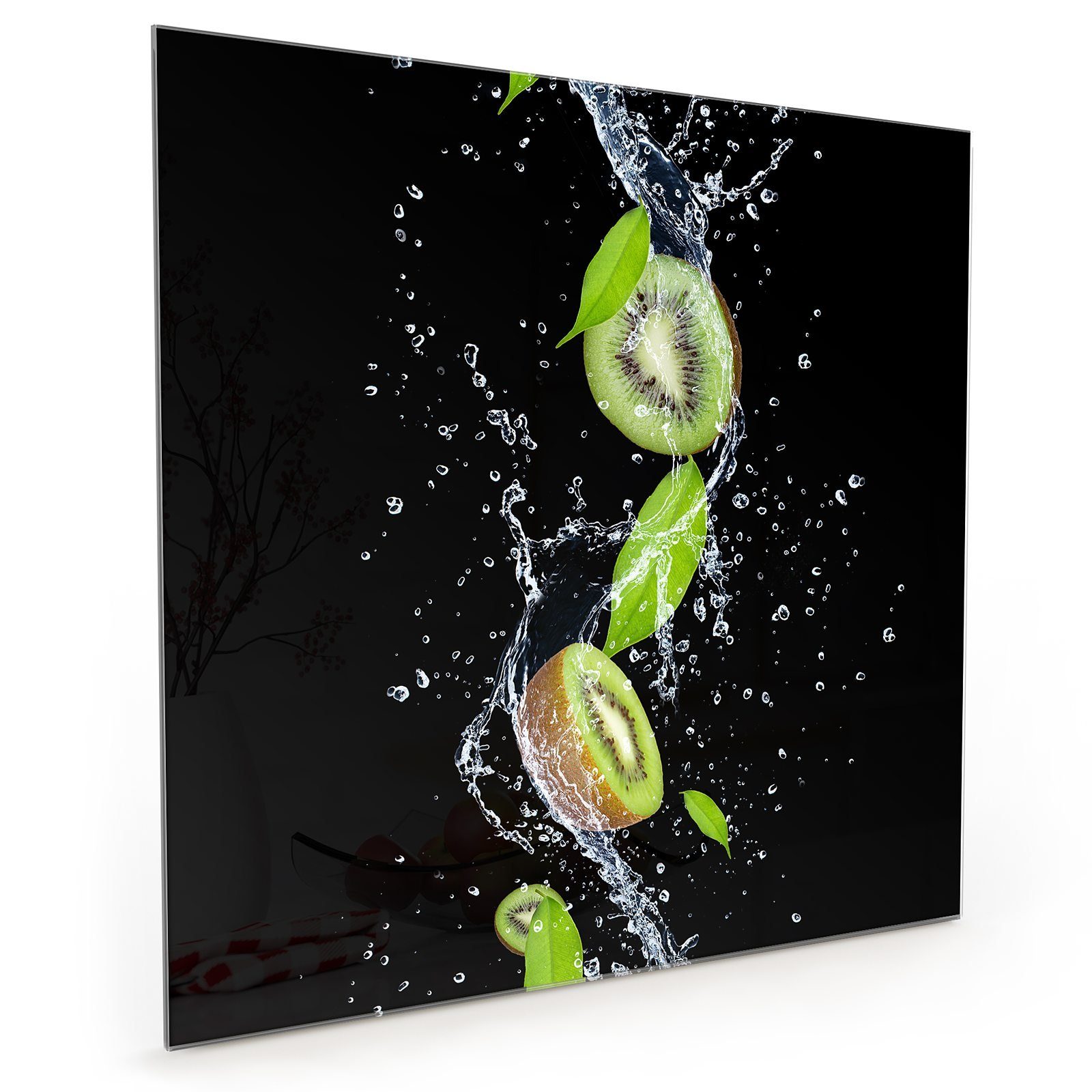 Primedeco Küchenrückwand Spritzschutz Glas Kiwi auf Wassersplash