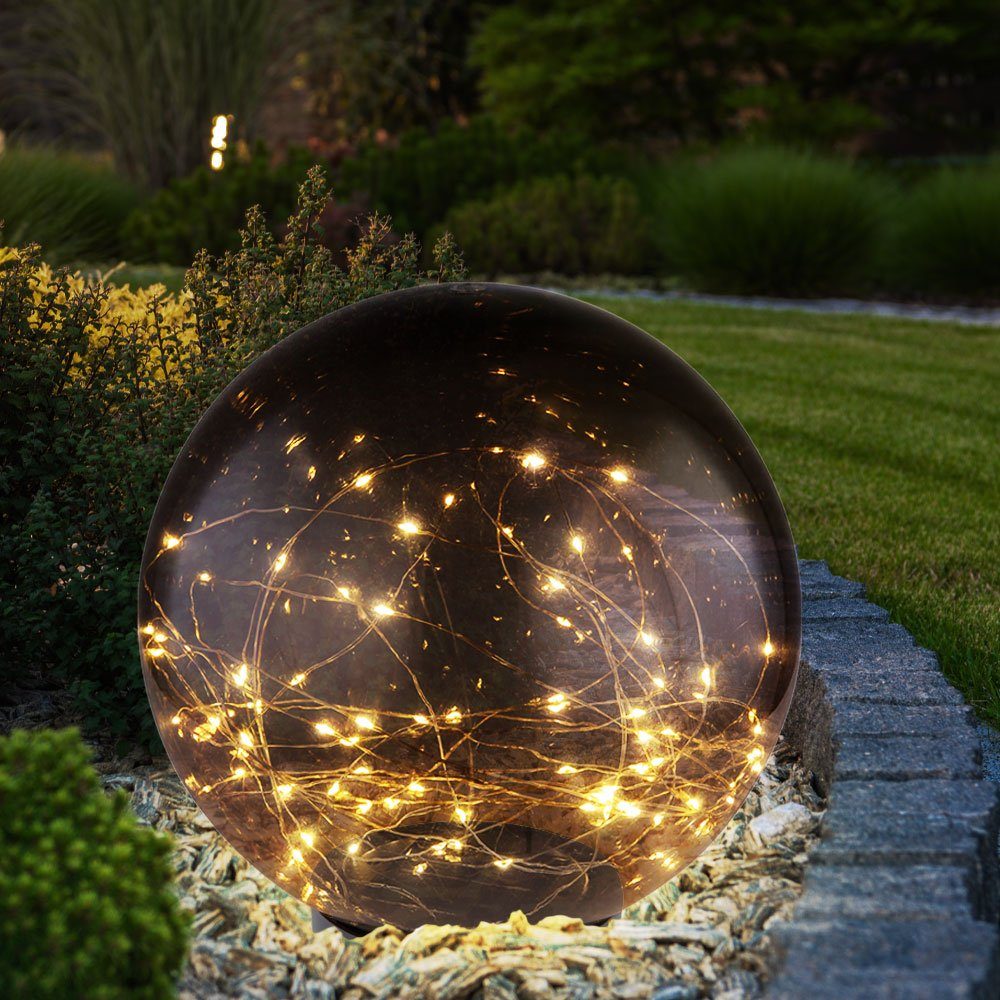 Globo Gartenleuchte, LED-Leuchtmittel fest verbaut, Kugel Lampe Park Außen Steh Lichterkette Lampe LED rauch Warmweiß, Garten Solar