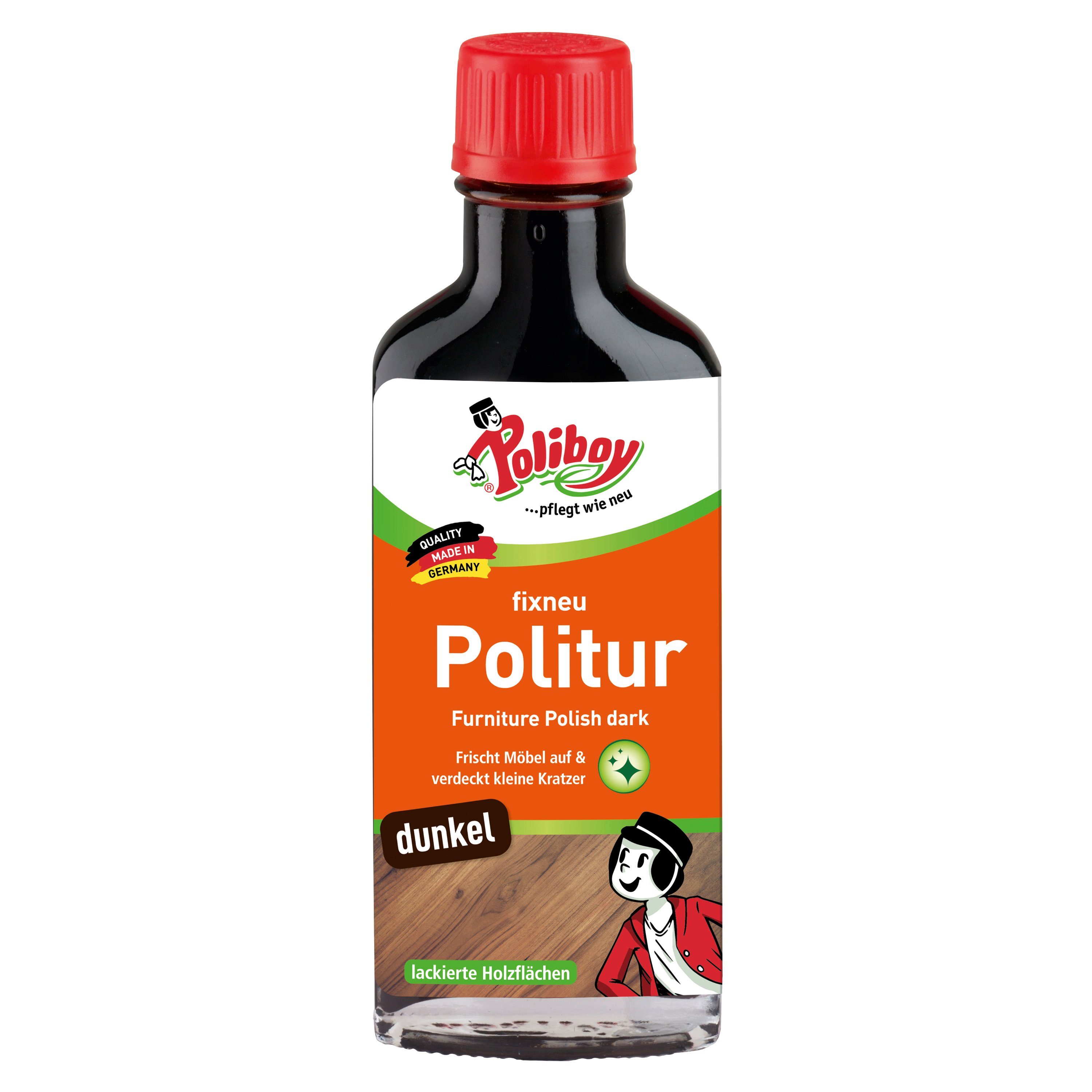 poliboy Fixneu Möbelpolitur dunkel - 100 ml Möbelreiniger (für dunkle Oberflächen - Made in Germany)