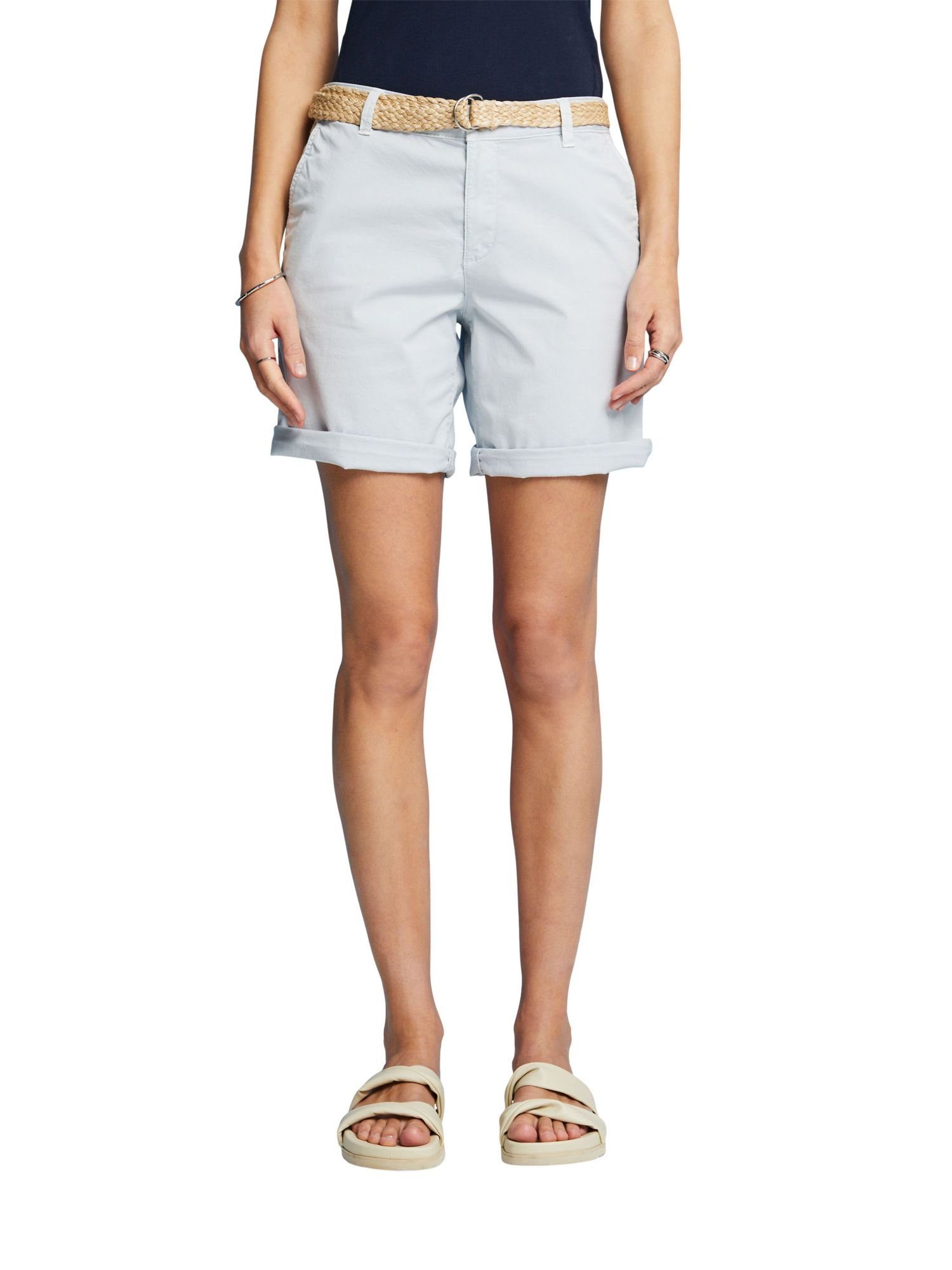 (1-tlg) BLUE LIGHT Raffia-Flechtgürtel Shorts Shorts Esprit mit