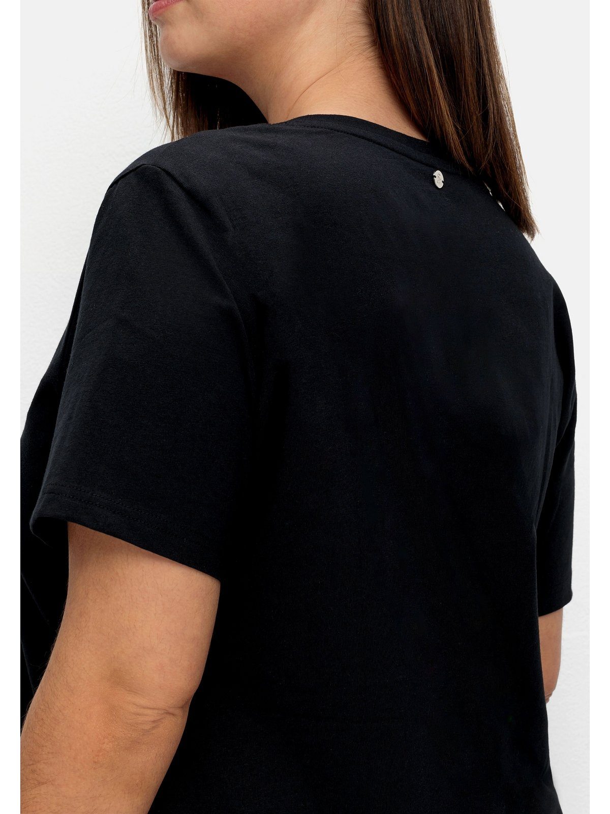bedruckt Größen schwarz Statement-Frontdruck Sheego mit T-Shirt Große