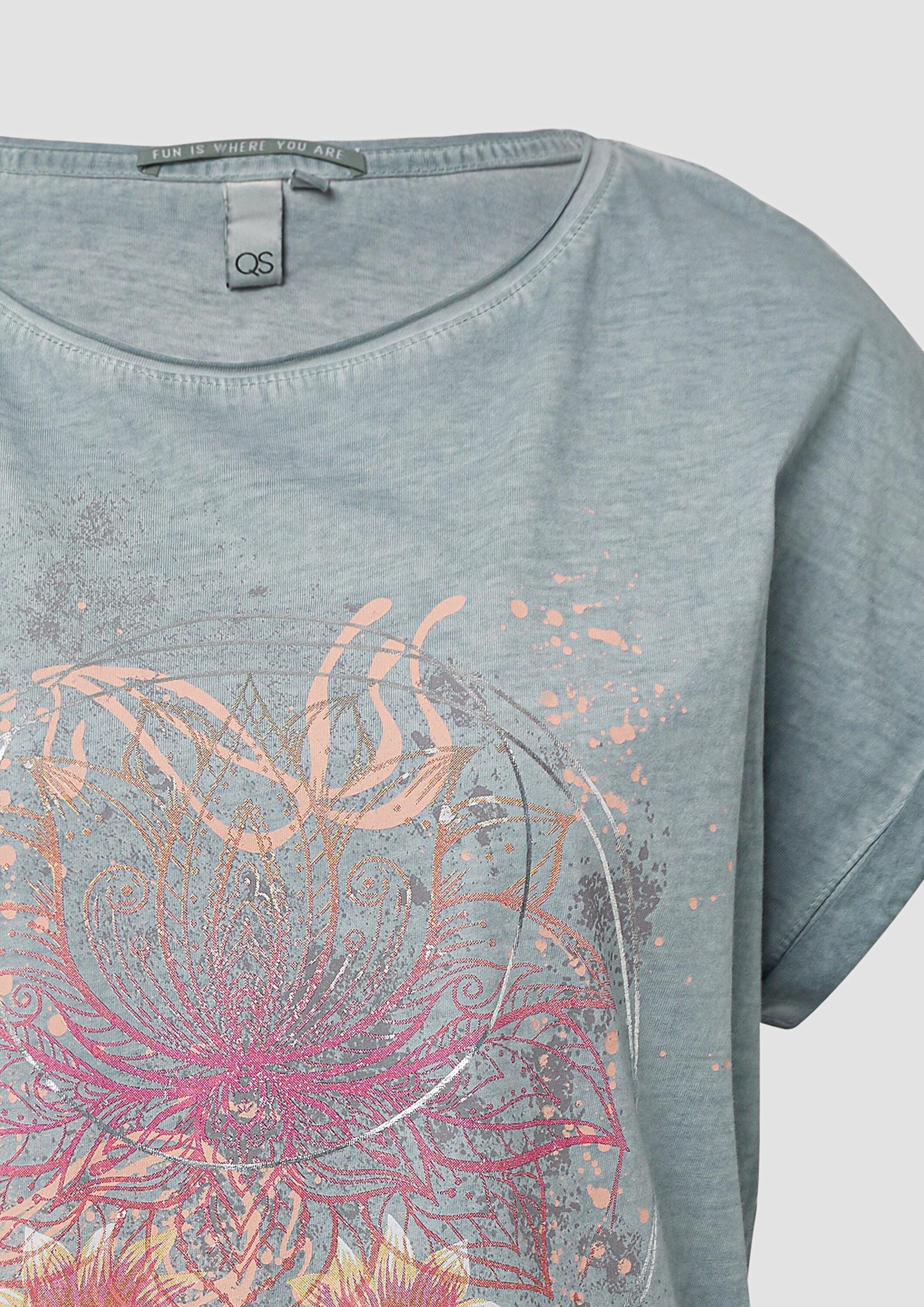 QS Kurzarmshirt T-Shirt Oversize-Shirt in gewaschener Optik mit Frontprint
