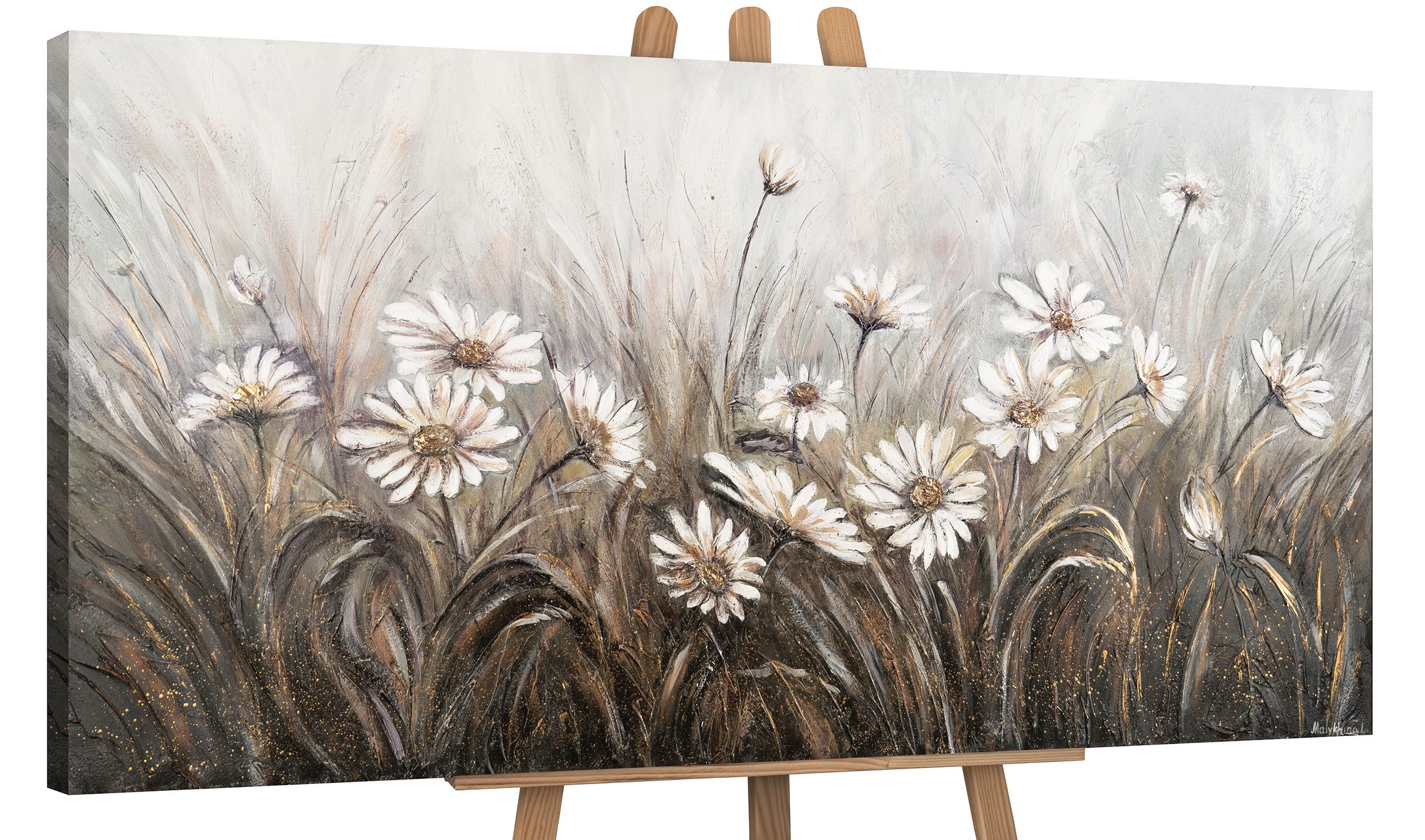 YS-Art Gemälde Gänseblümchen, Blumen, Blumen Leinwand Bild Handgemalt Schwa günstig online kaufen