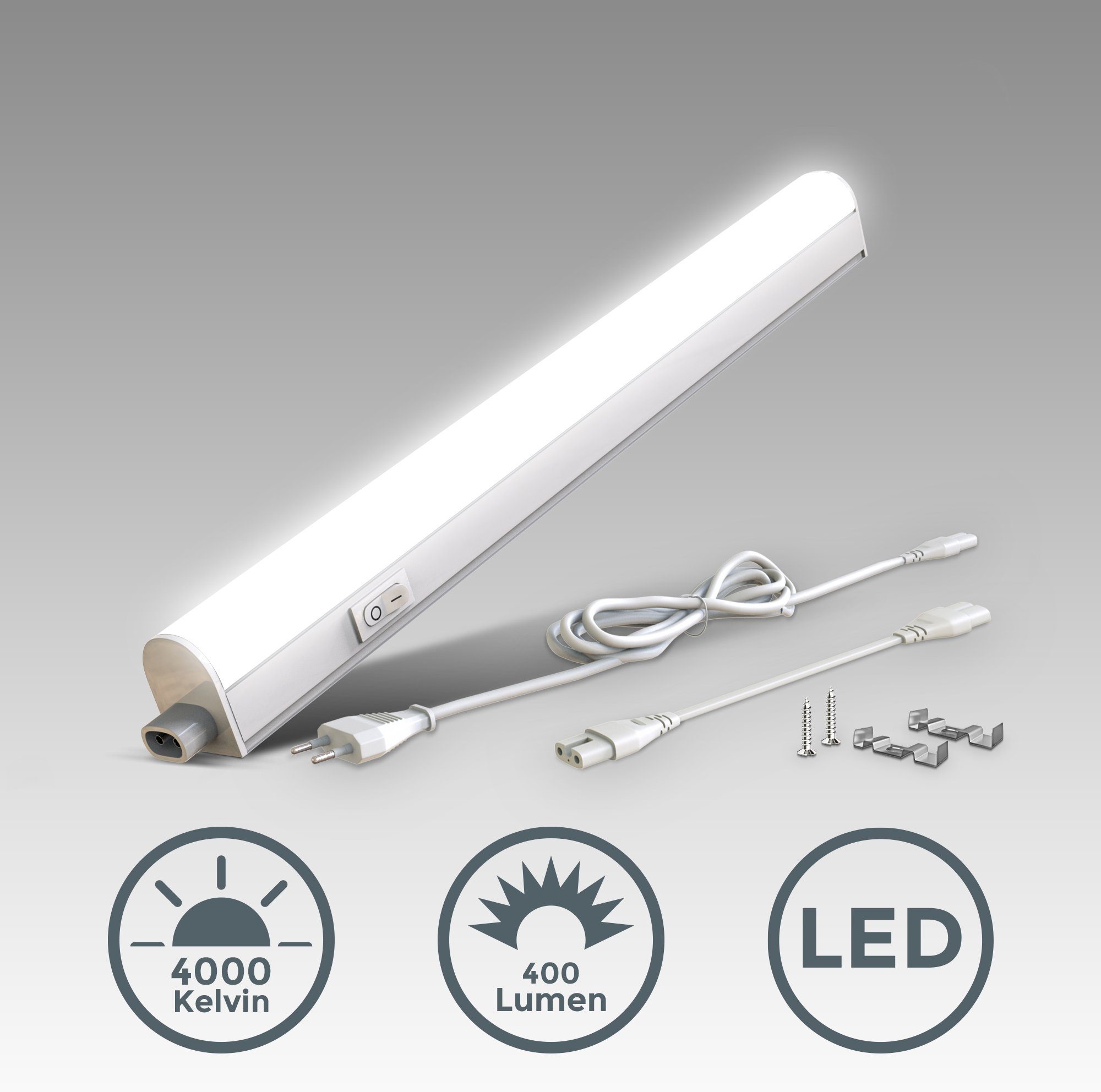 B.K.Licht Unterschrankleuchte BK_UL1159 LED Licht, 1.5m LED Neutralweiß, Unterbauleuchte, Neutralweißes 4W, 400Lm, erweiterbar Stecksystem, durch integriert, 4.000K Zuleitung 31.3cm, Lichtleiste, fest