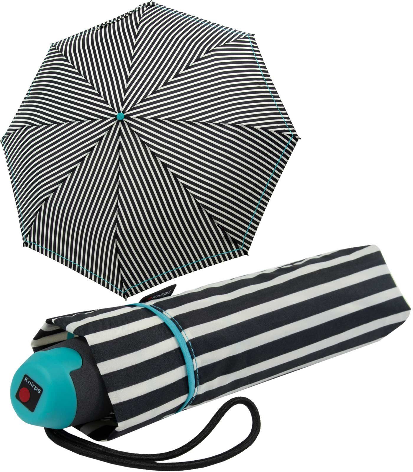 Knirps® Taschenregenschirm E.051 strip strap blue, kleiner Handöffner Schirm, der leichte Taschenschirm für den Alltag grau-beige-blau