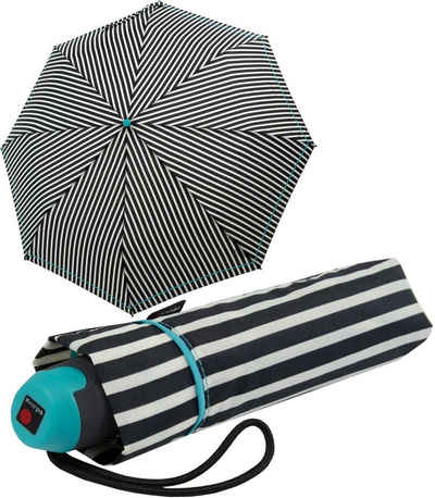 Knirps® Taschenregenschirm E.051 strip strap blue, kleiner Handöffner Schirm, der leichte Taschenschirm für den Alltag