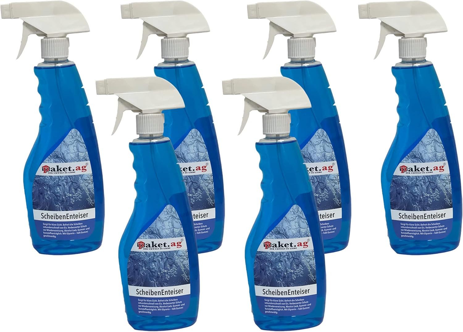 Paket.ag Scheibenfrostschutz Paket AG Scheibenenteiser Spray – 6 x 500 ml Flaschen, 1 St.